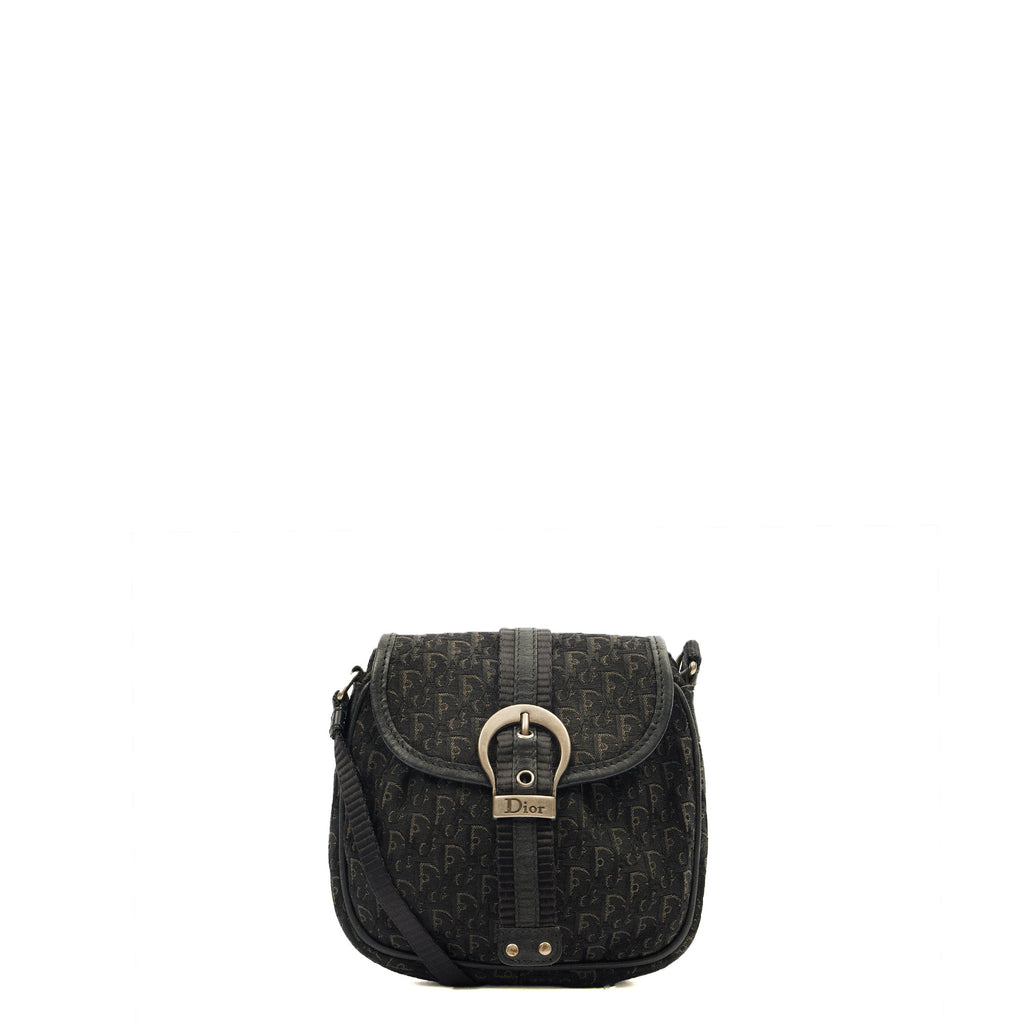 Christian Dior Cross Body Trotter Pouch in Black, Diorissimo Canvas