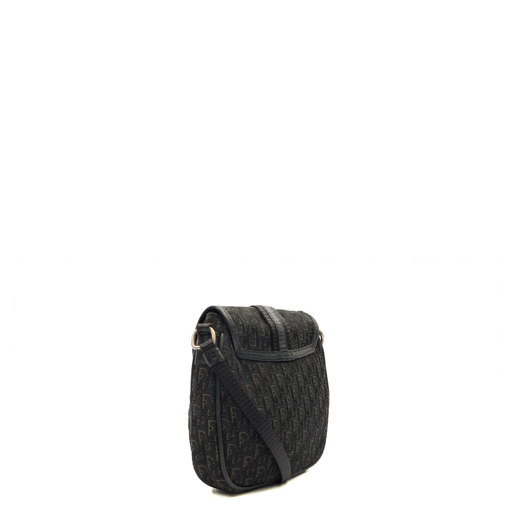 Christian Dior Cross Body Trotter Pouch in Black, Diorissimo Canvas