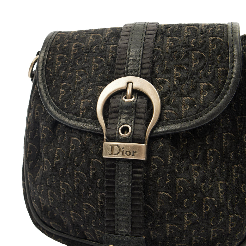 Christian Dior Cross Body Trotter Pouch in Black, Diorissimo Canvas