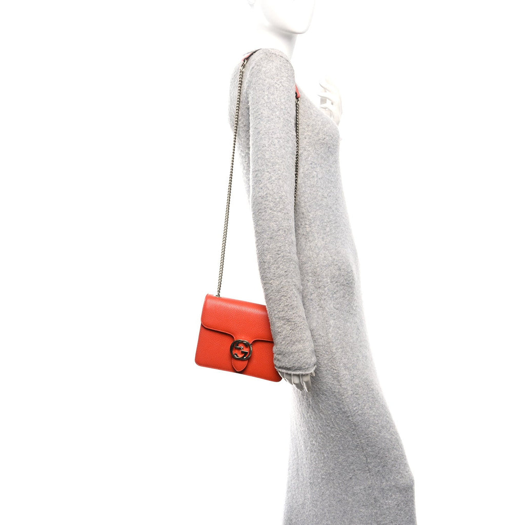 Dollar Calfskin Small Interlocking G Shoulder Bag Sun Orange
