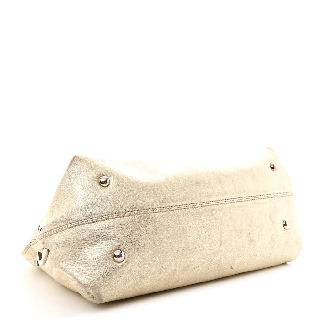 Metallic Grained Calfskin Medium Sofia Satchel Gold