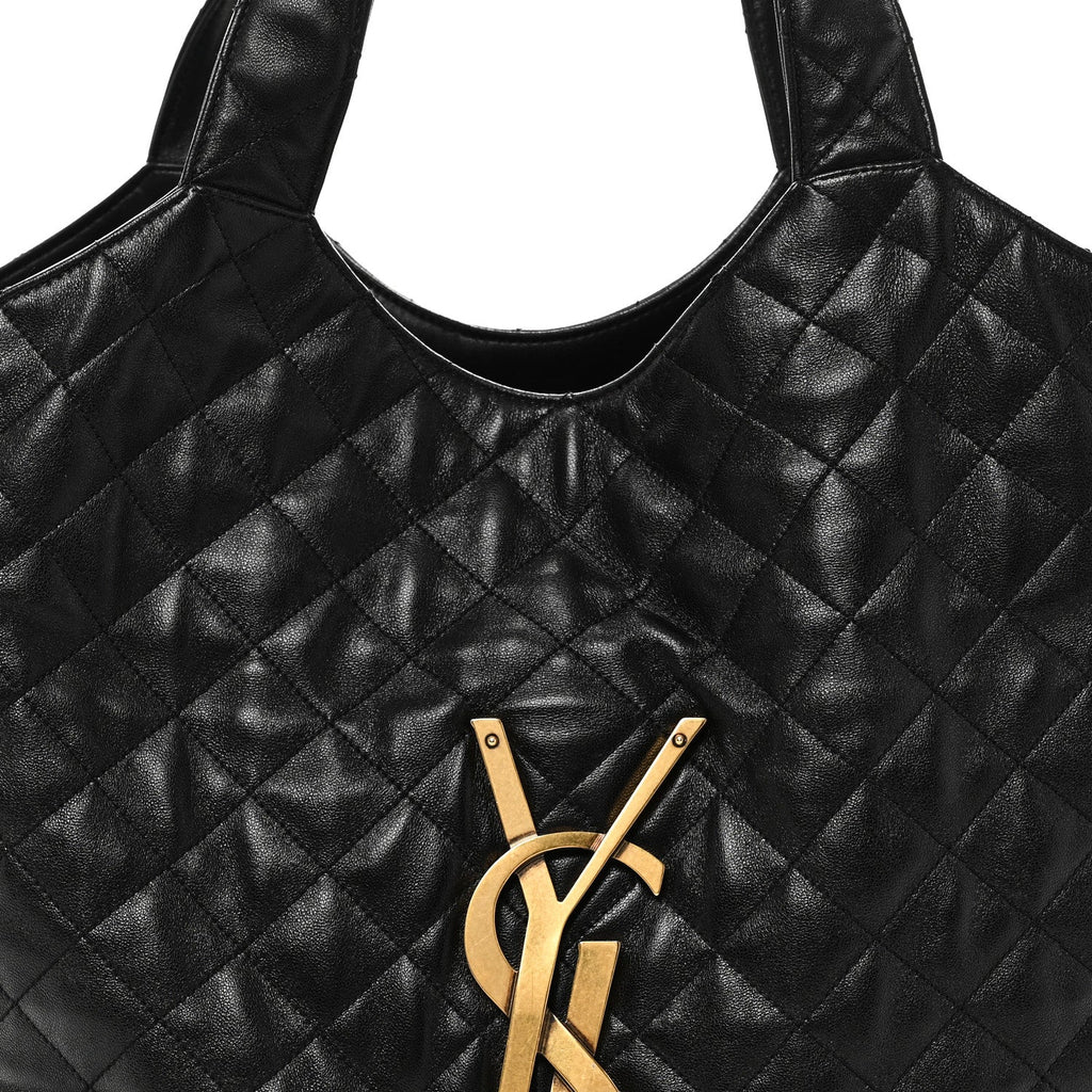 Lambskin Quilted Maxi Icare Shopping Tote Black