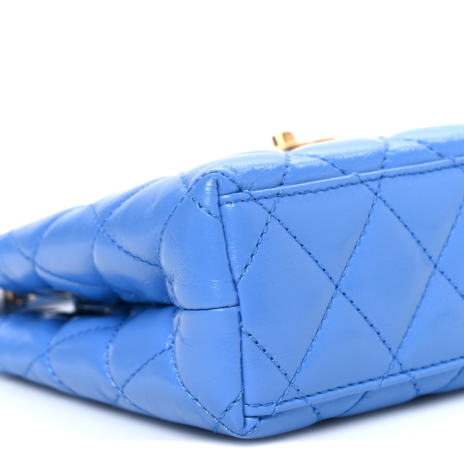 Shiny Aged Calfskin Quilted Nano Kelly Shopper Blue
