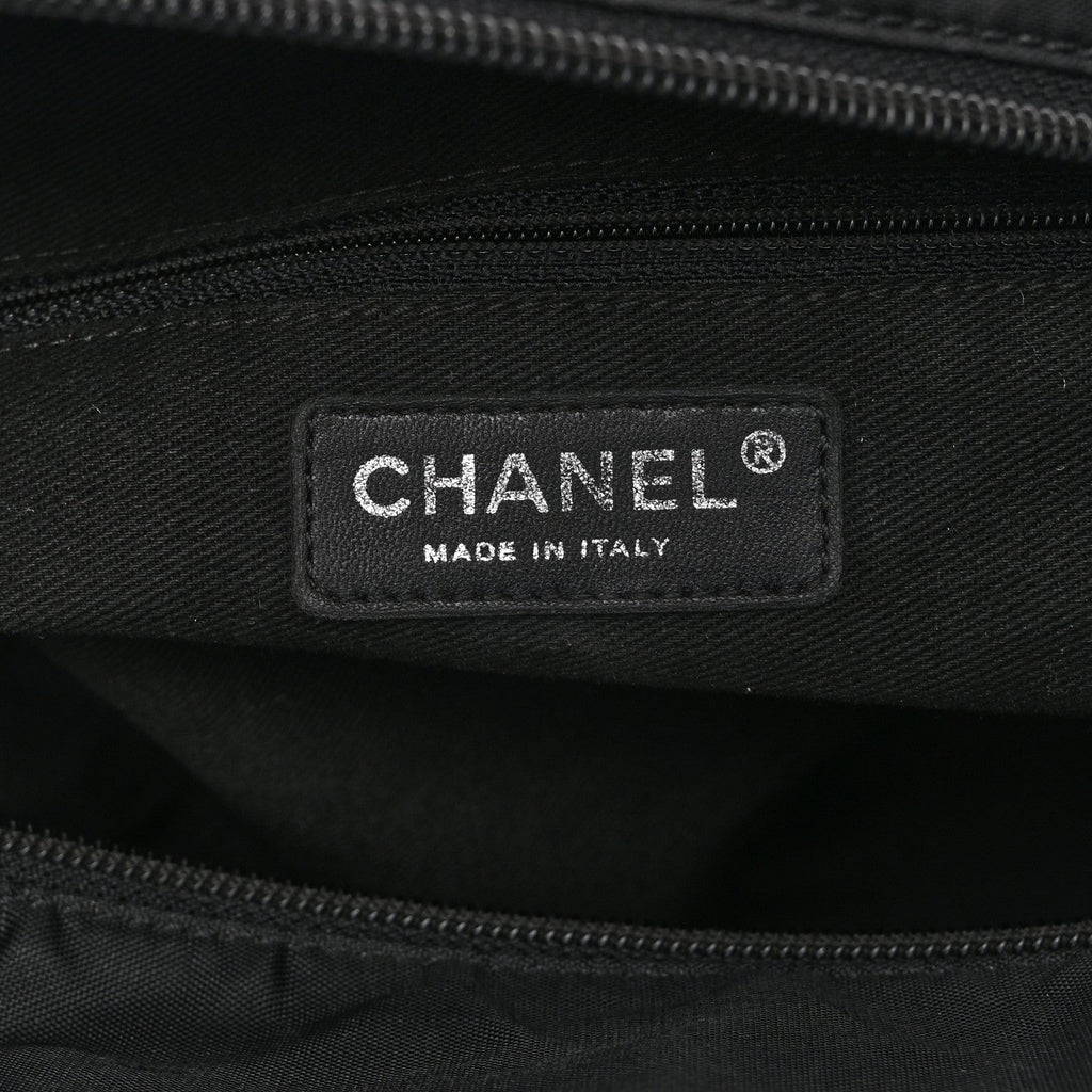Nylon Calfskin Quilted CC Paris New York Tote Bag Black