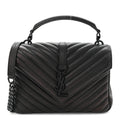 Sheepskin Matelasse Chevron Monogram Monochrome Medium College Bag Black