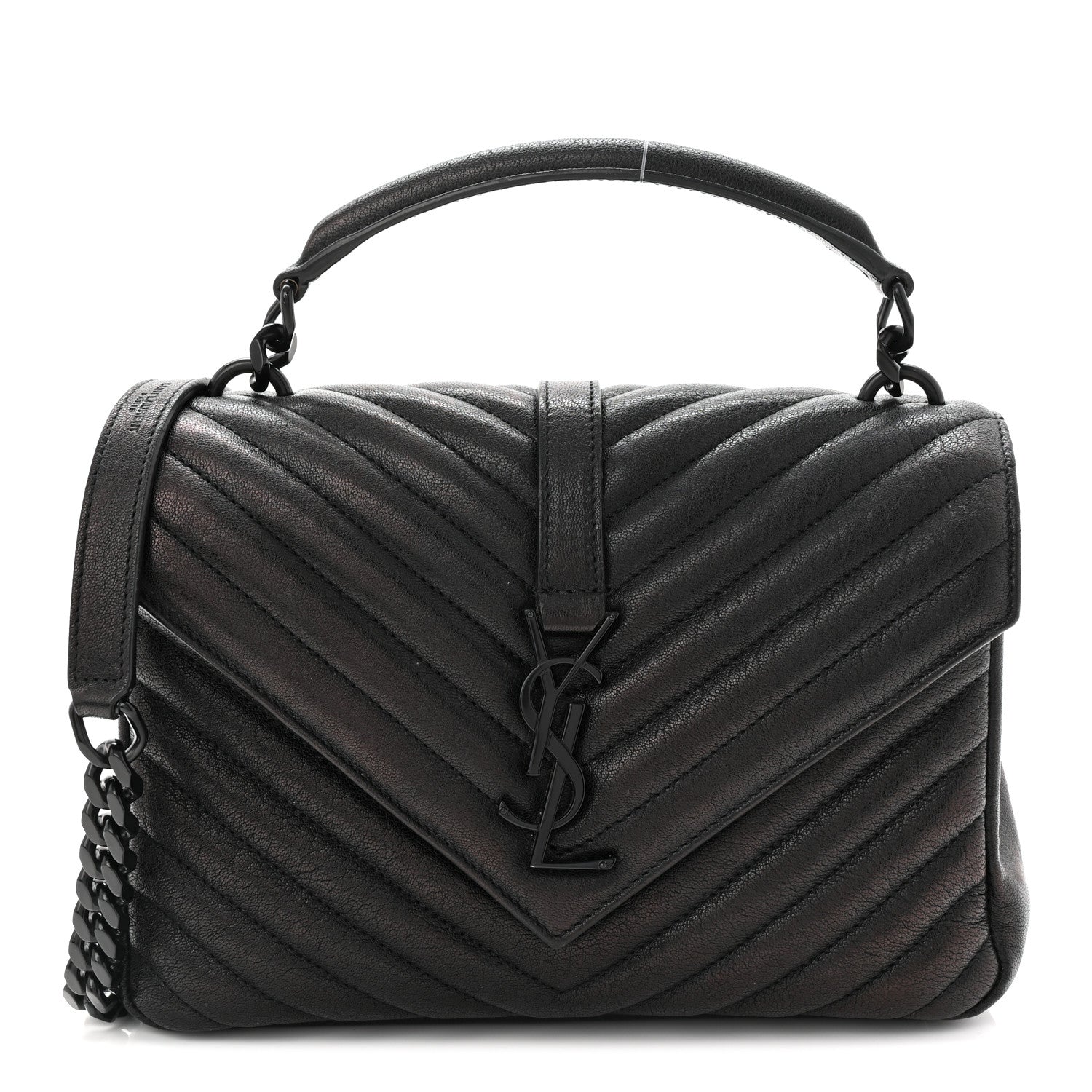 Sheepskin Matelasse Chevron Monogram Monochrome Medium College Bag Black