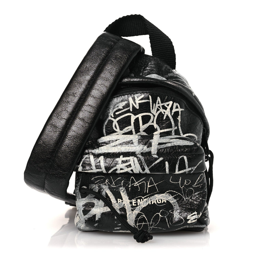 Agneau Arena Graffiti All Over Mini Explorer Crossbody Backpack  Black White