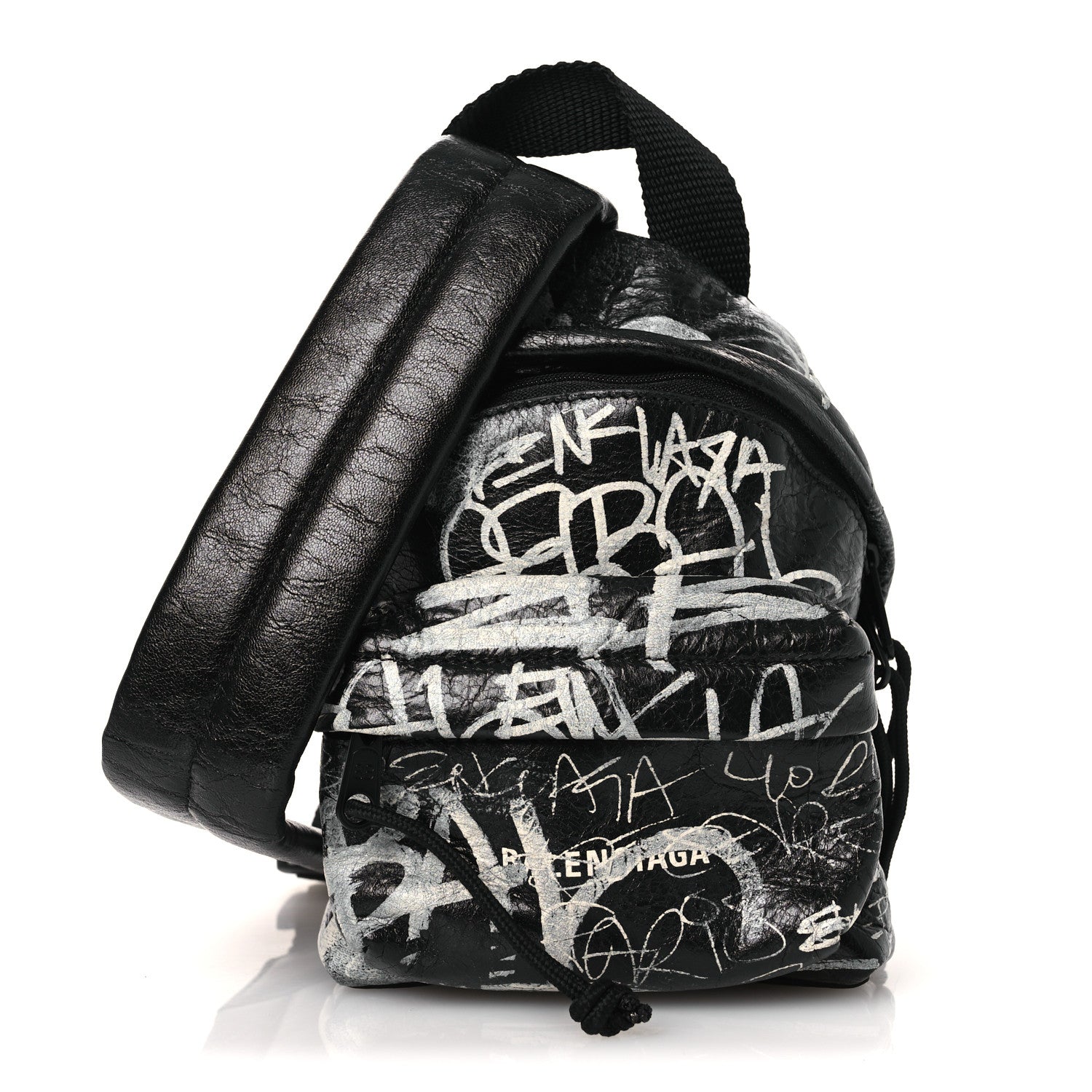 Agneau Arena Graffiti All Over Mini Explorer Crossbody Backpack  Black White