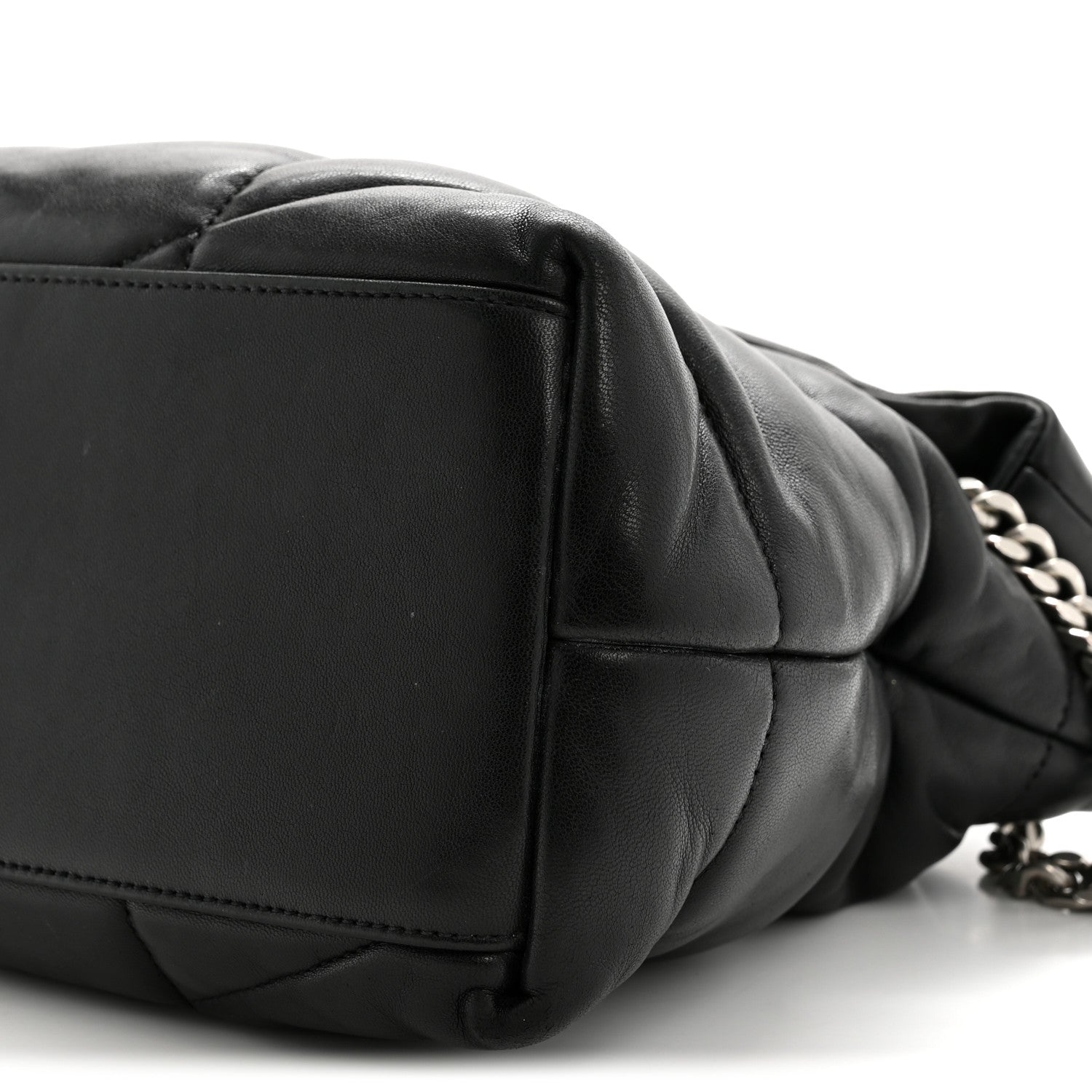 Lambskin Quilted Medium Loulou Puffer Monogram Chain Satchel Black