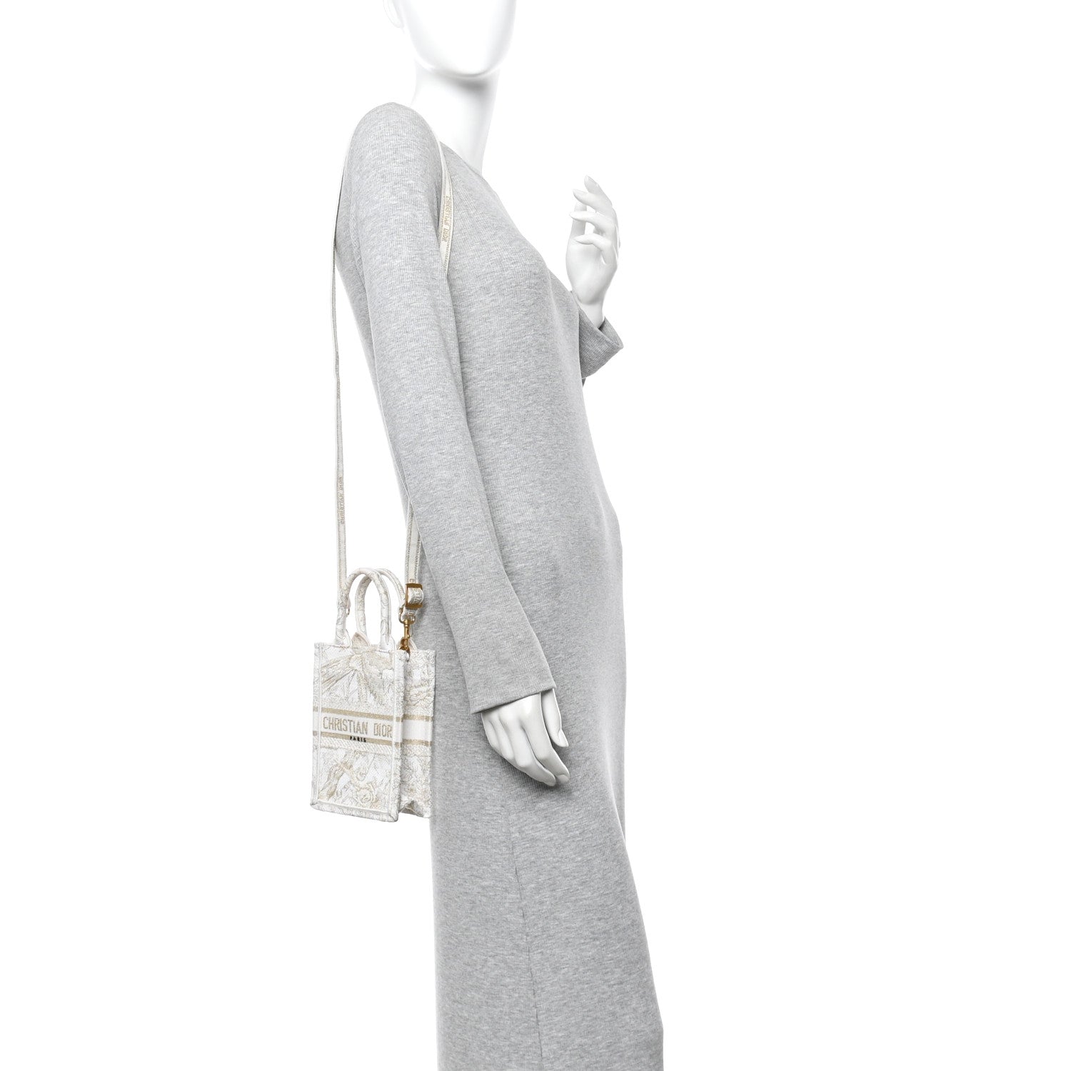 Canvas Embroidered Jardin D'Hiver Mini Book Tote Phone Bag White Gold