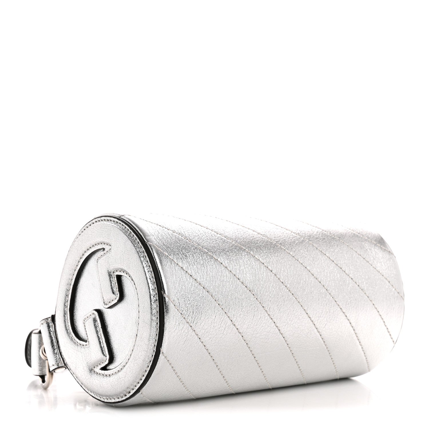 Sakai Be Green Calfskin Diagonal Stitched Mini Blondie Barrel Shoulder Bag Silver