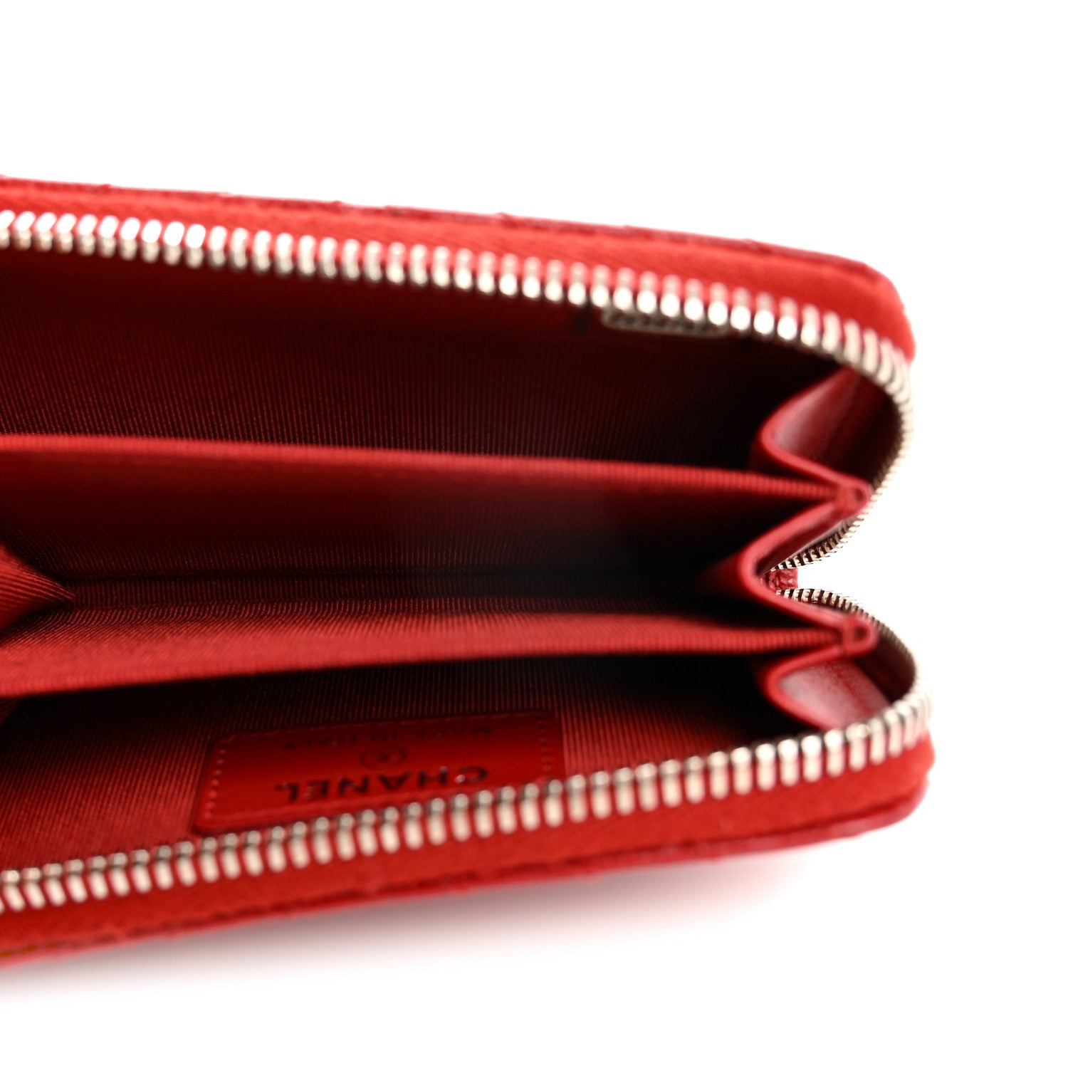 Caviar Chevron Quilted Zip Around Coin Purse Red