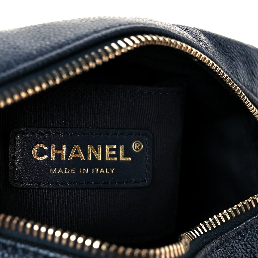 Shiny Caviar Quilted Chain Melody Camera Bag Dark Blue