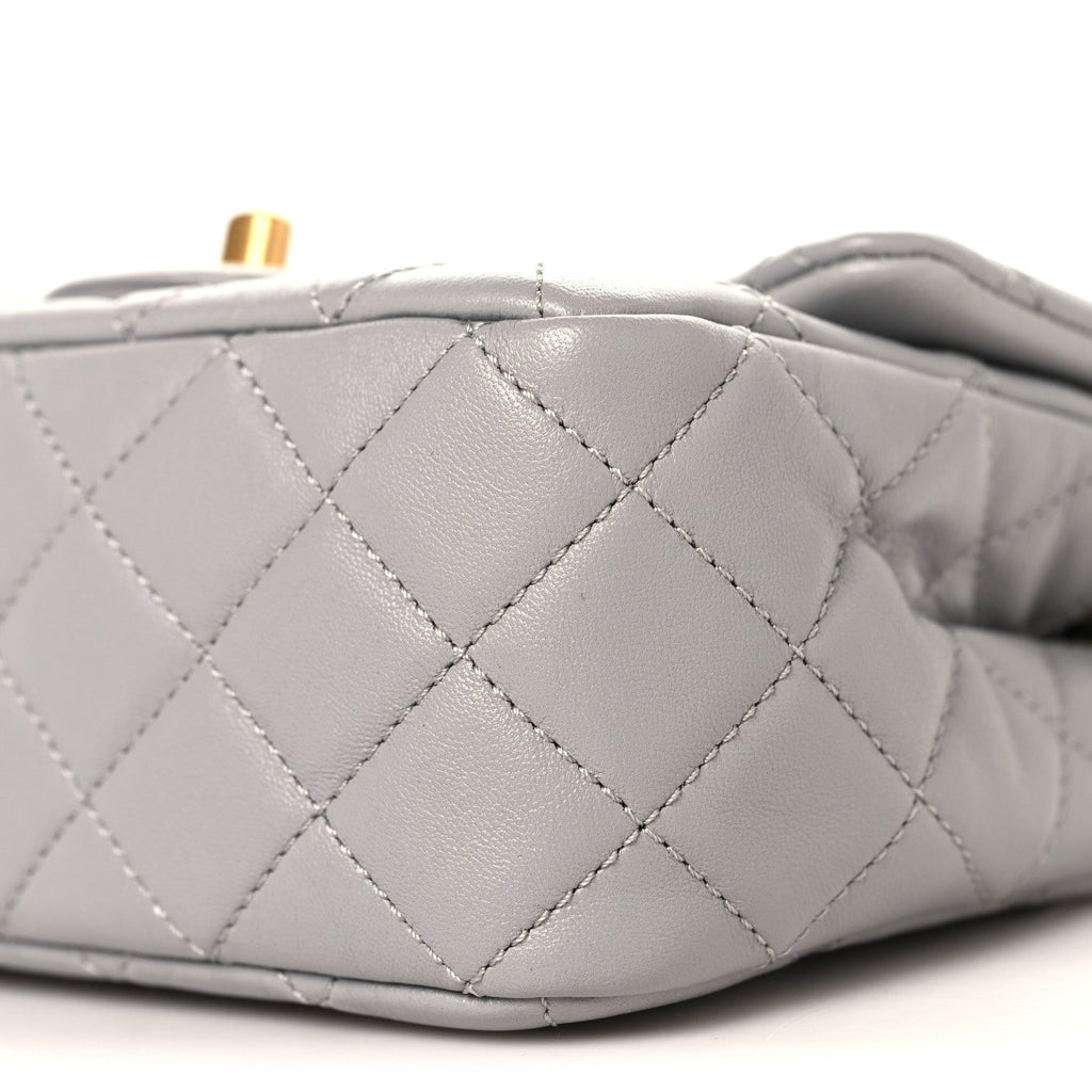 Lambskin Quilted Mini Pearl Crush Flap Light Grey