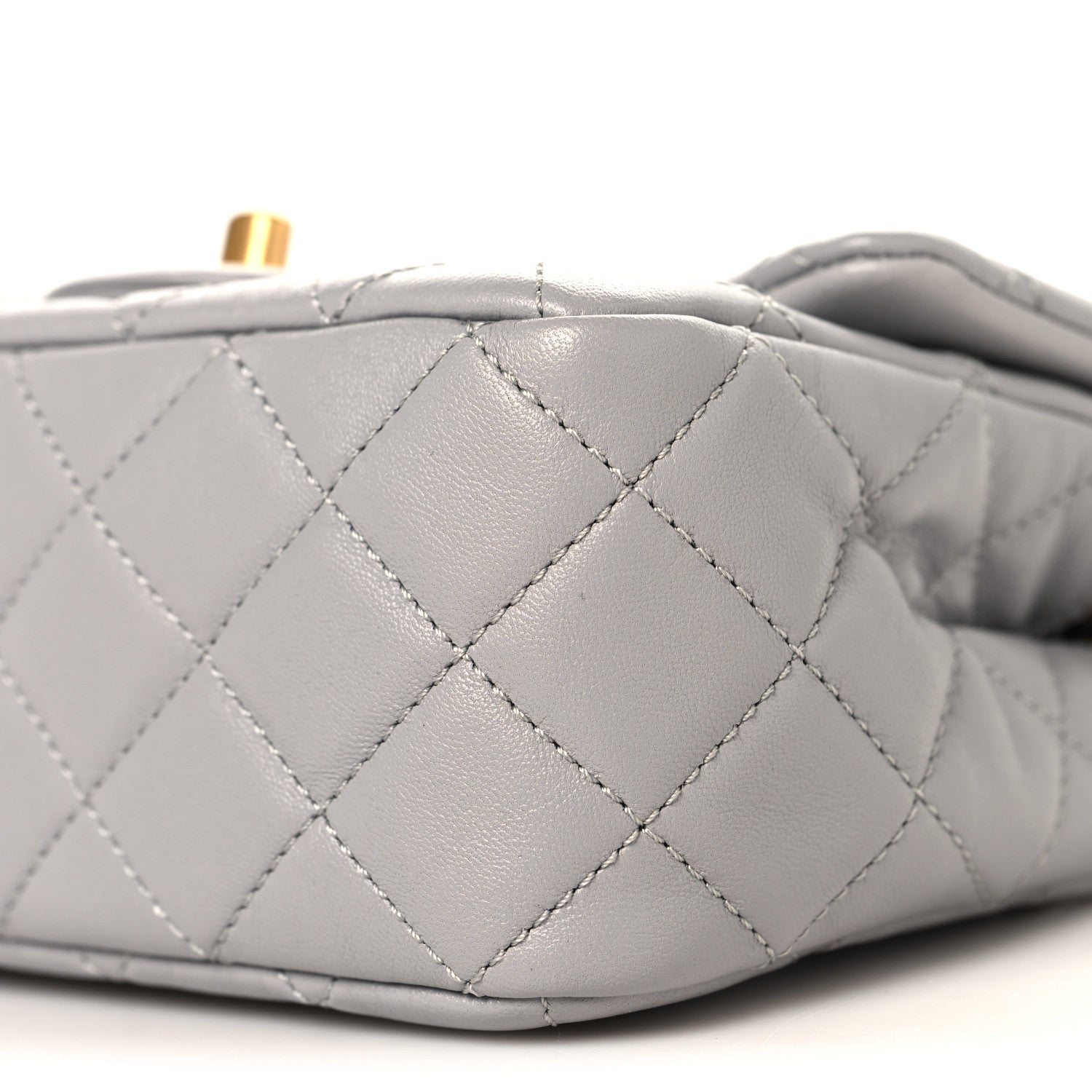 Lambskin Quilted Mini Pearl Crush Flap Light Grey