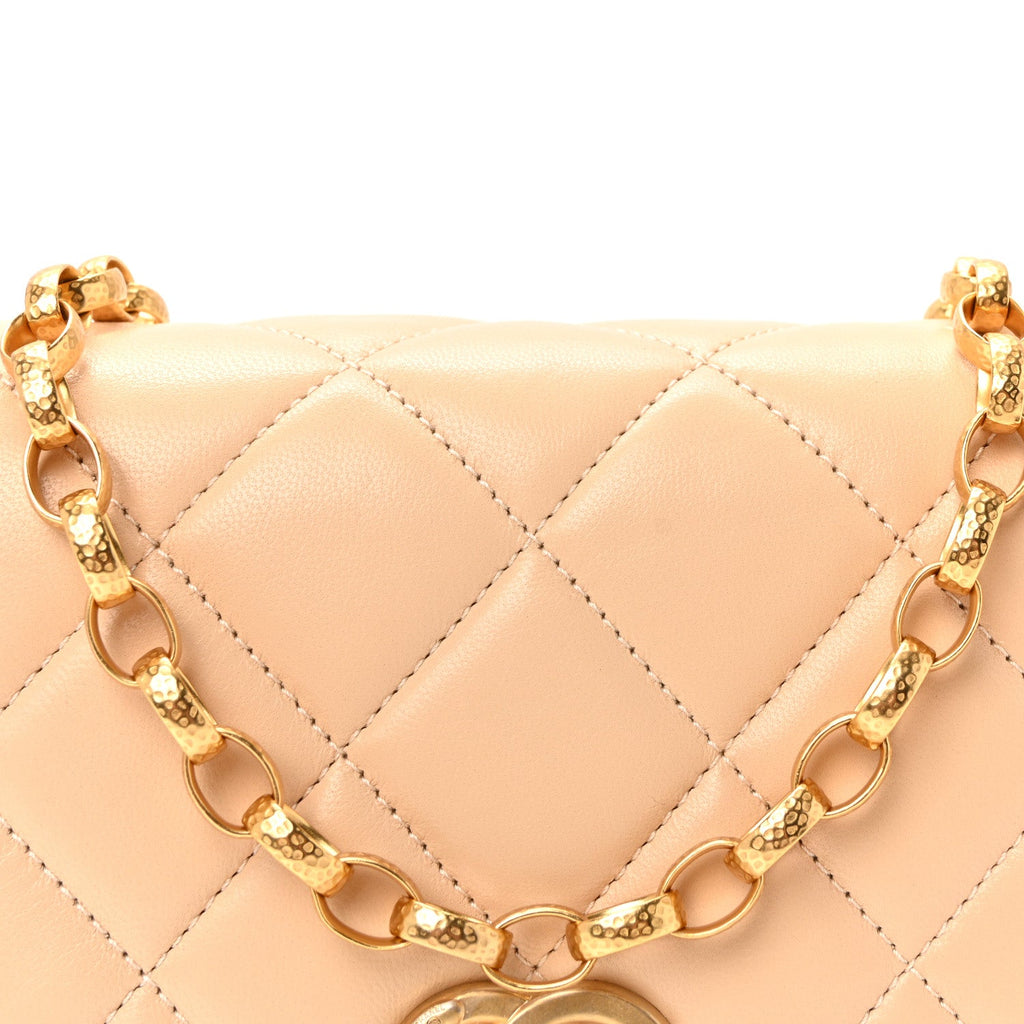 Lambskin Quilted CC Coin Flap Bag Beige