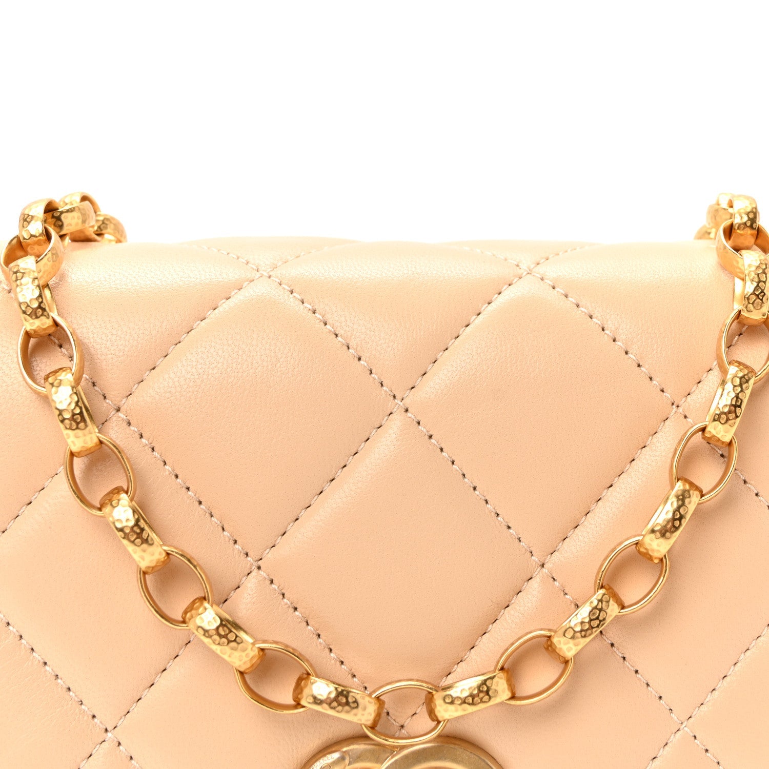 Lambskin Quilted CC Coin Flap Bag Beige