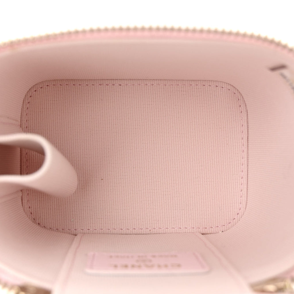 Lambskin Quilted Mini Vanity Case With Pearl Chain Light Pink