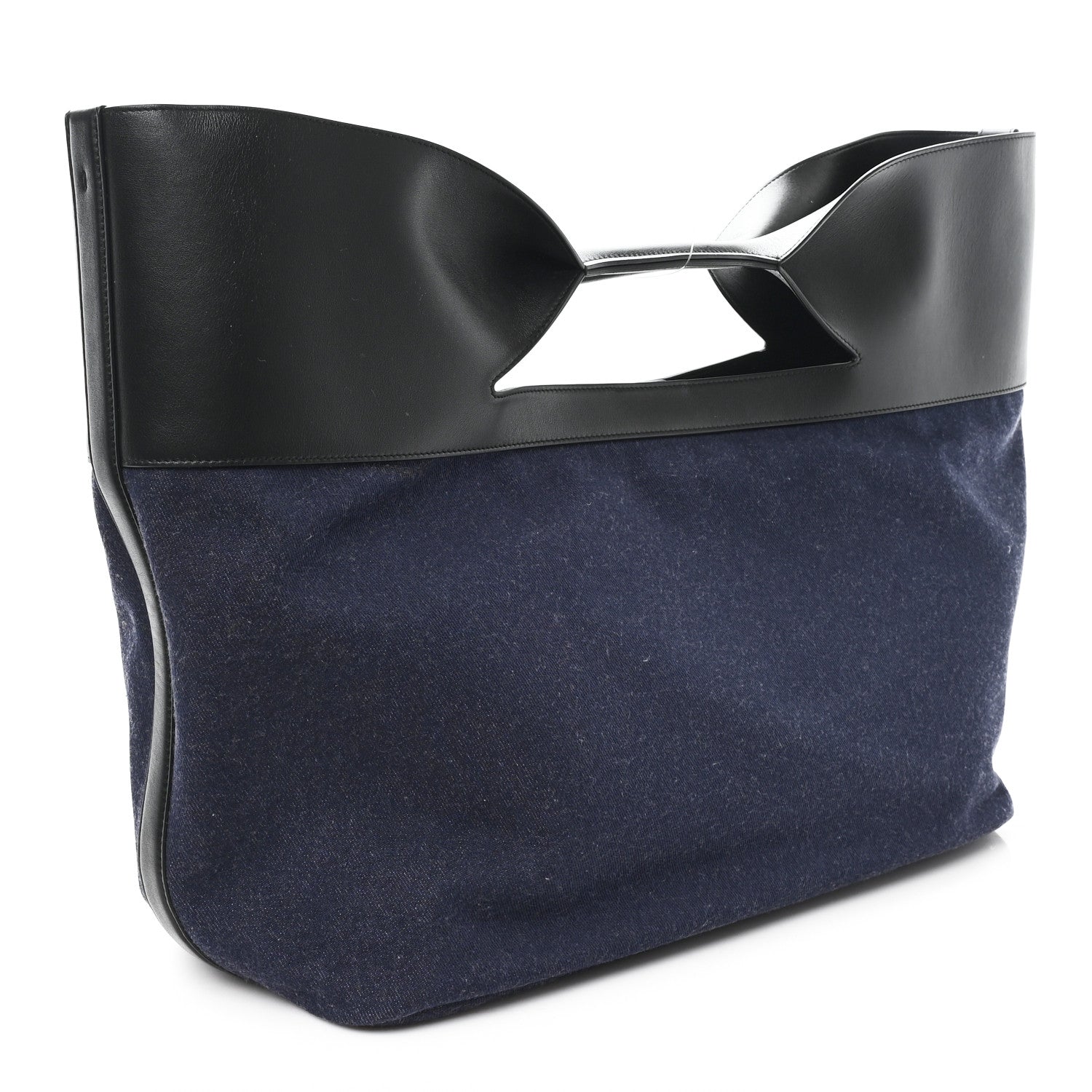 Calfskin Denim Large The Bow Bag Blue Black
