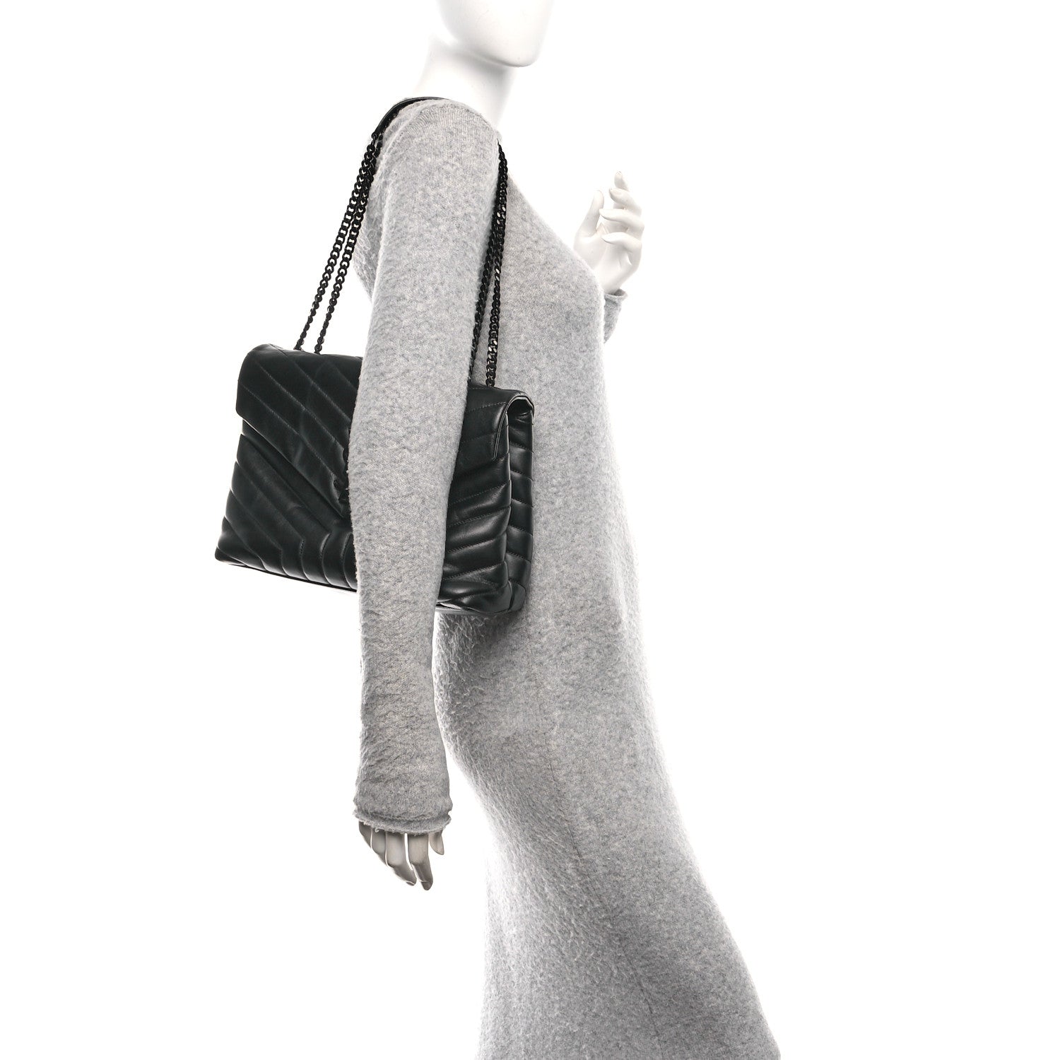 Calfskin Y Quilted Monogram Monochrome Medium Loulou Chain Satchel Black