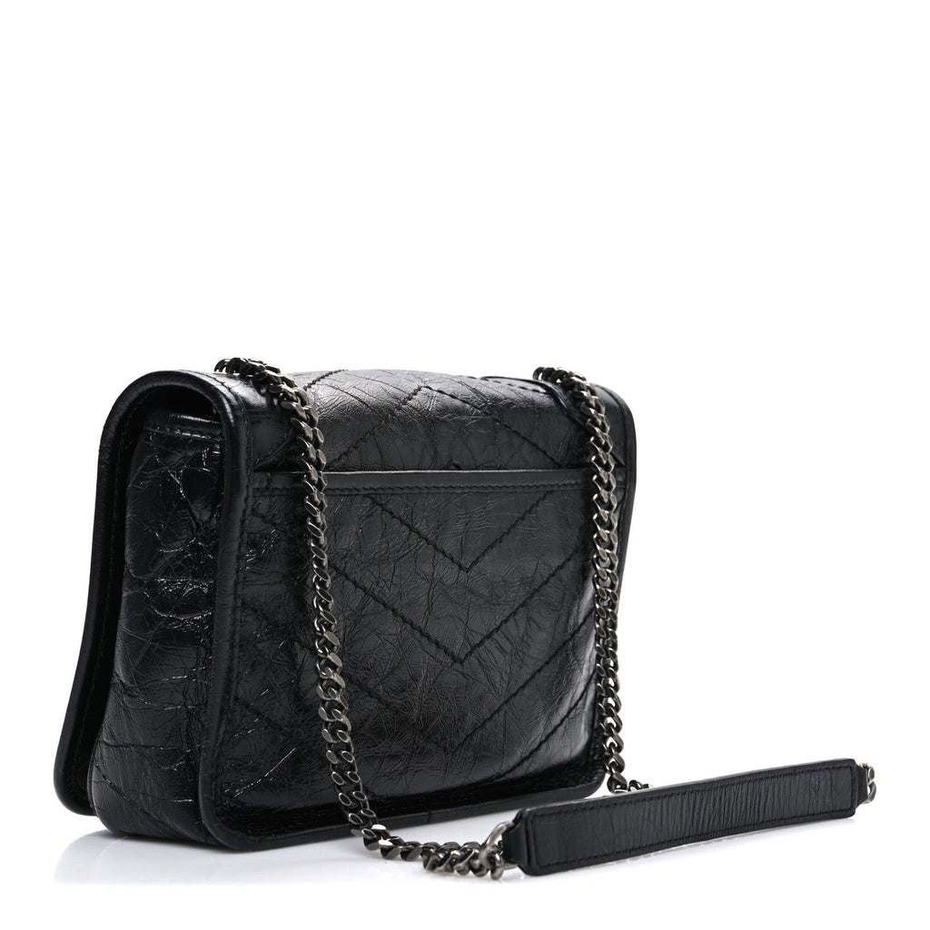 Crinkled Calfskin Matelasse Monogram Niki Chain Wallet Black