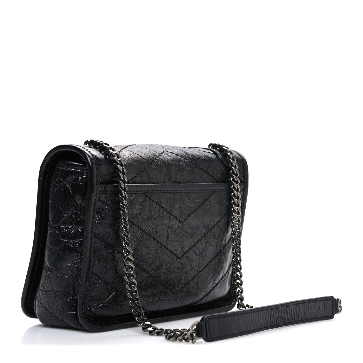 Crinkled Calfskin Matelasse Monogram Niki Chain Wallet Black