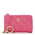 Caviar Quilted Zipped Key Holder Case Pink