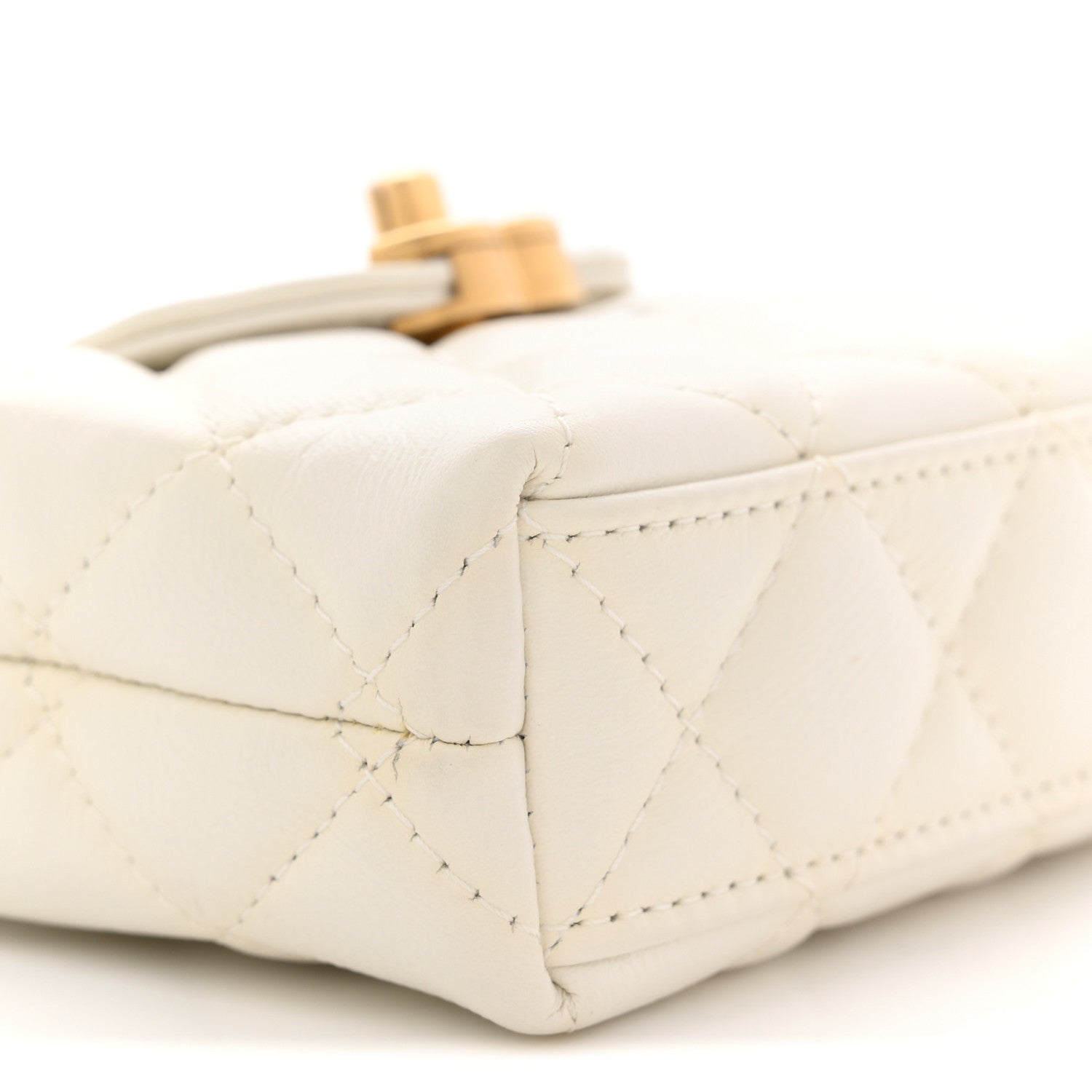 Shiny Aged Calfskin Quilted Mini Nano Kelly Shopper White