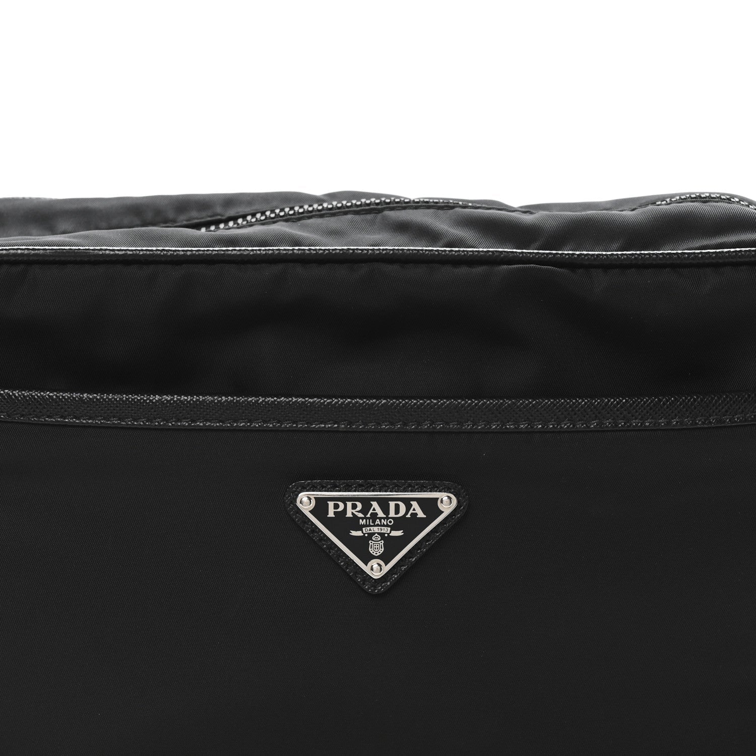 Re-Nylon Vela Saffiano Pocket Double Zip Shoulder Bag Black