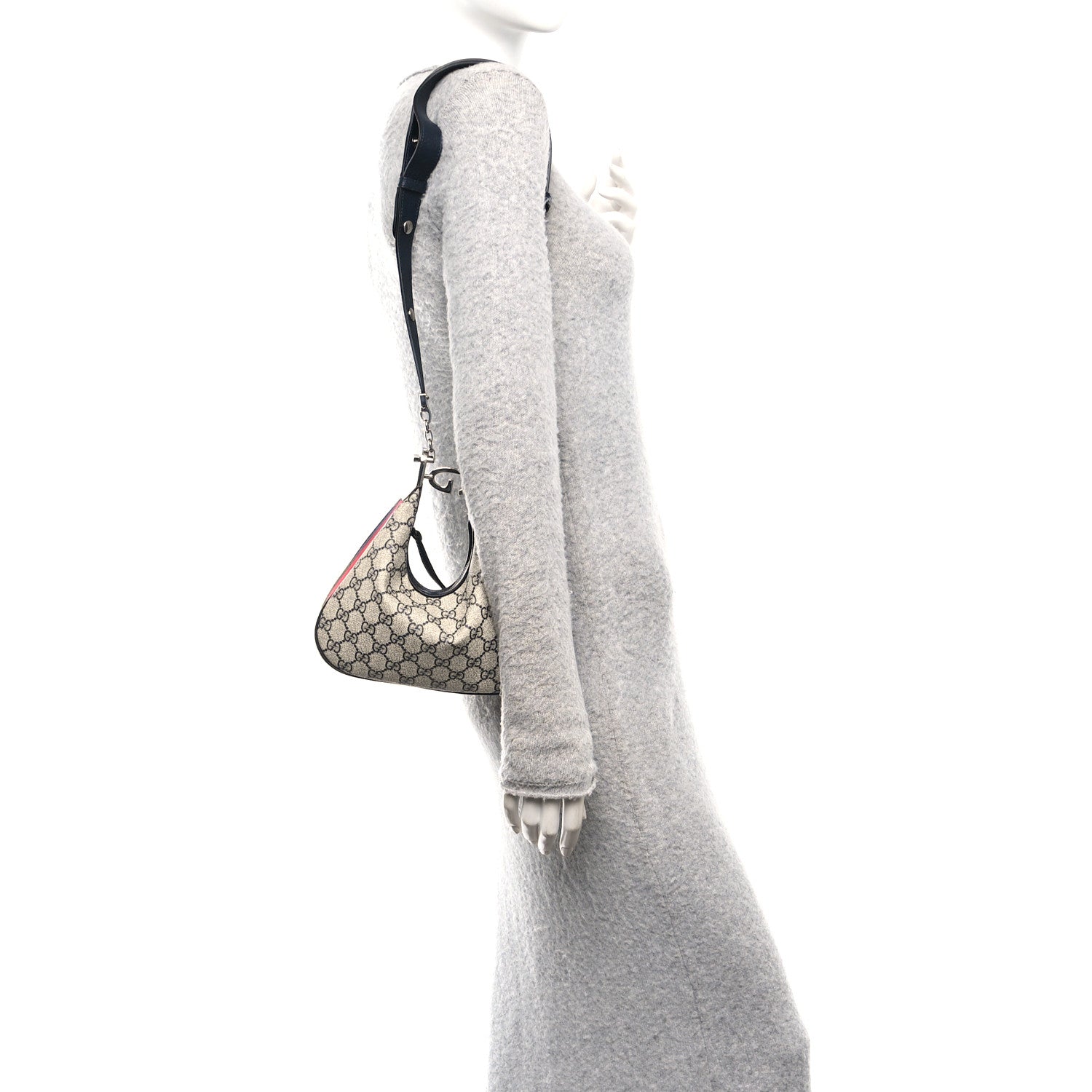 GG Supreme Monogram Textured Calfskin Web Small Attache Shoulder Bag Beige Blue