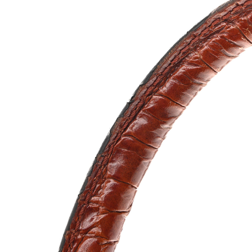 Calfskin Crocodile Embossed Small Pipe Bag Chestnut