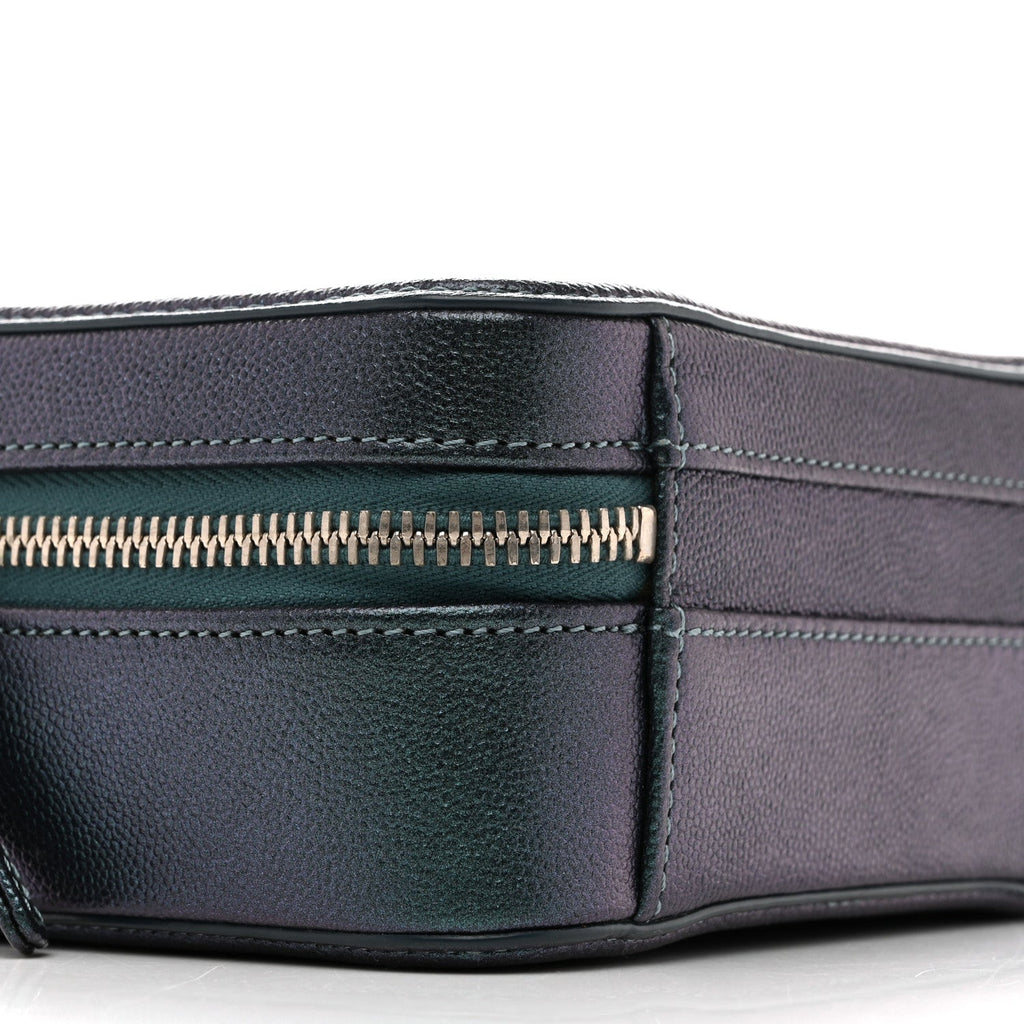 Iridescent Caviar Quilted Small CC Filigree Vanity Case Dark Turquoise
