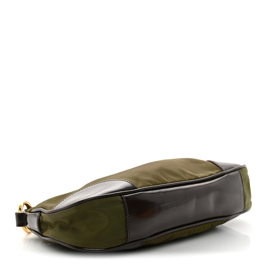 Tessuto Nylon Soft Calf Shoulder Bag Green Brown