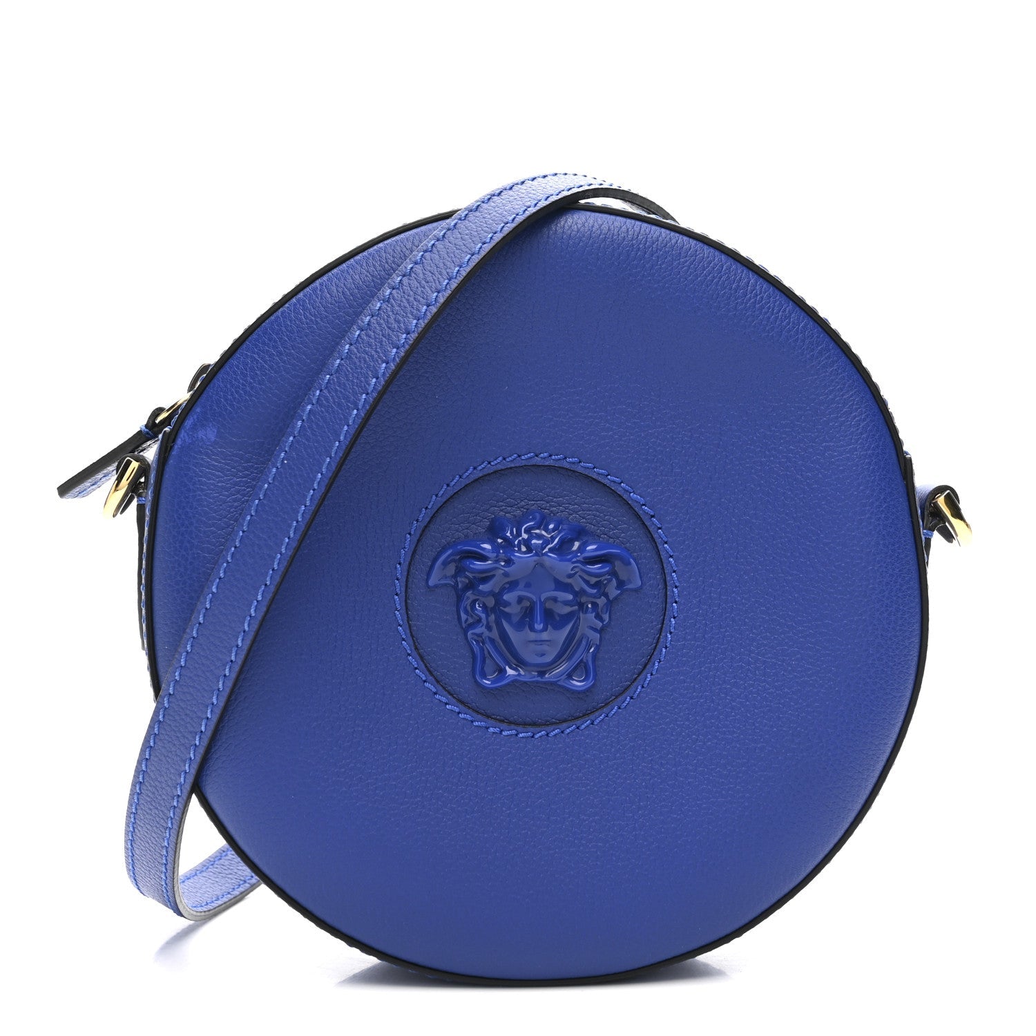 Calfskin La Medusa Round Camera Bag Blue