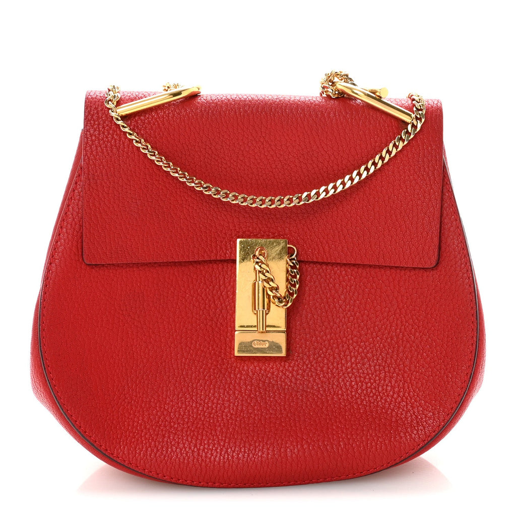 Grained Lambskin Drew Shoulder Bag Plaid Red