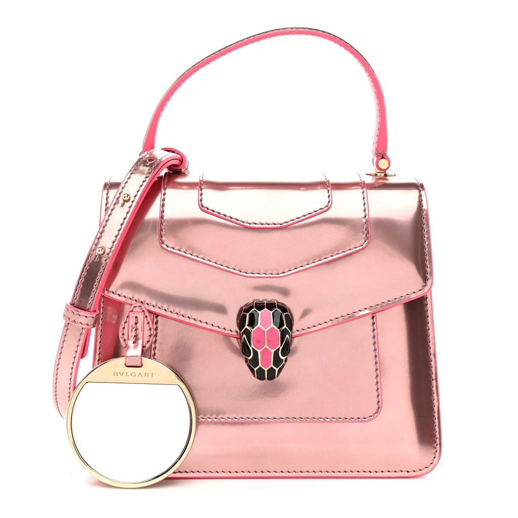 Metallic Calfskin Serpenti Forever Top Handle Pink