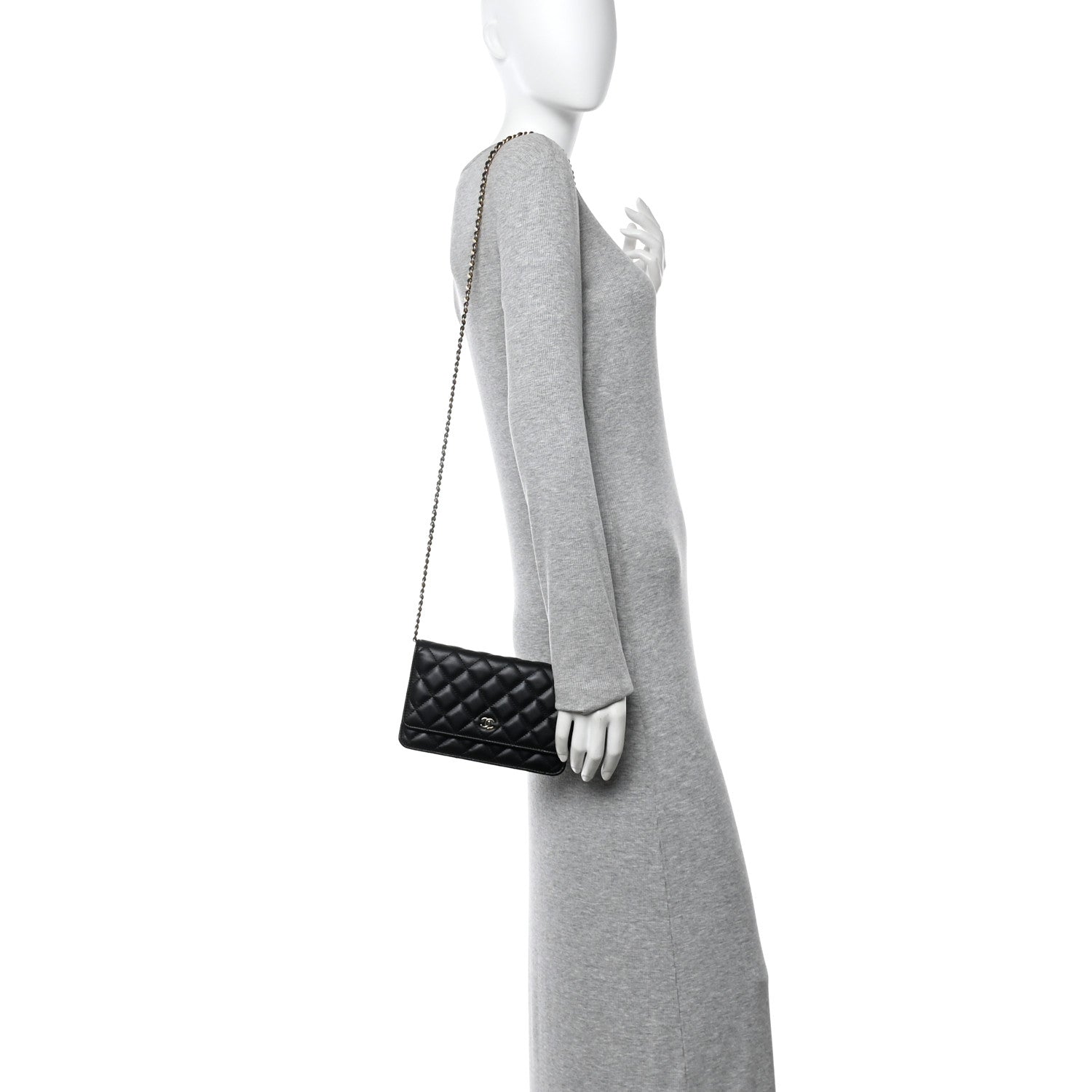 Lambskin Quilted Wallet On Chain WOC Black