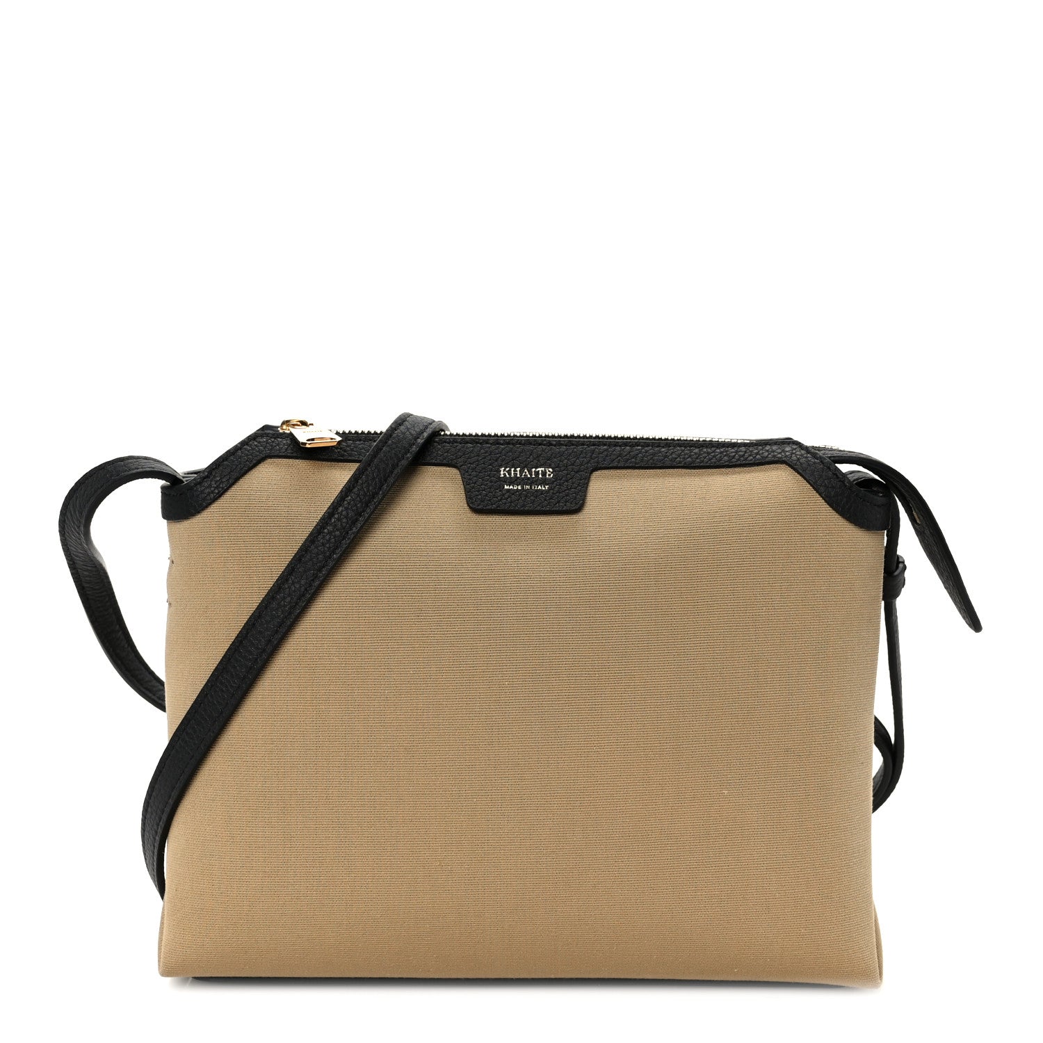Canvas Calfskin Medium Lina Crossbody Bag Black Honey