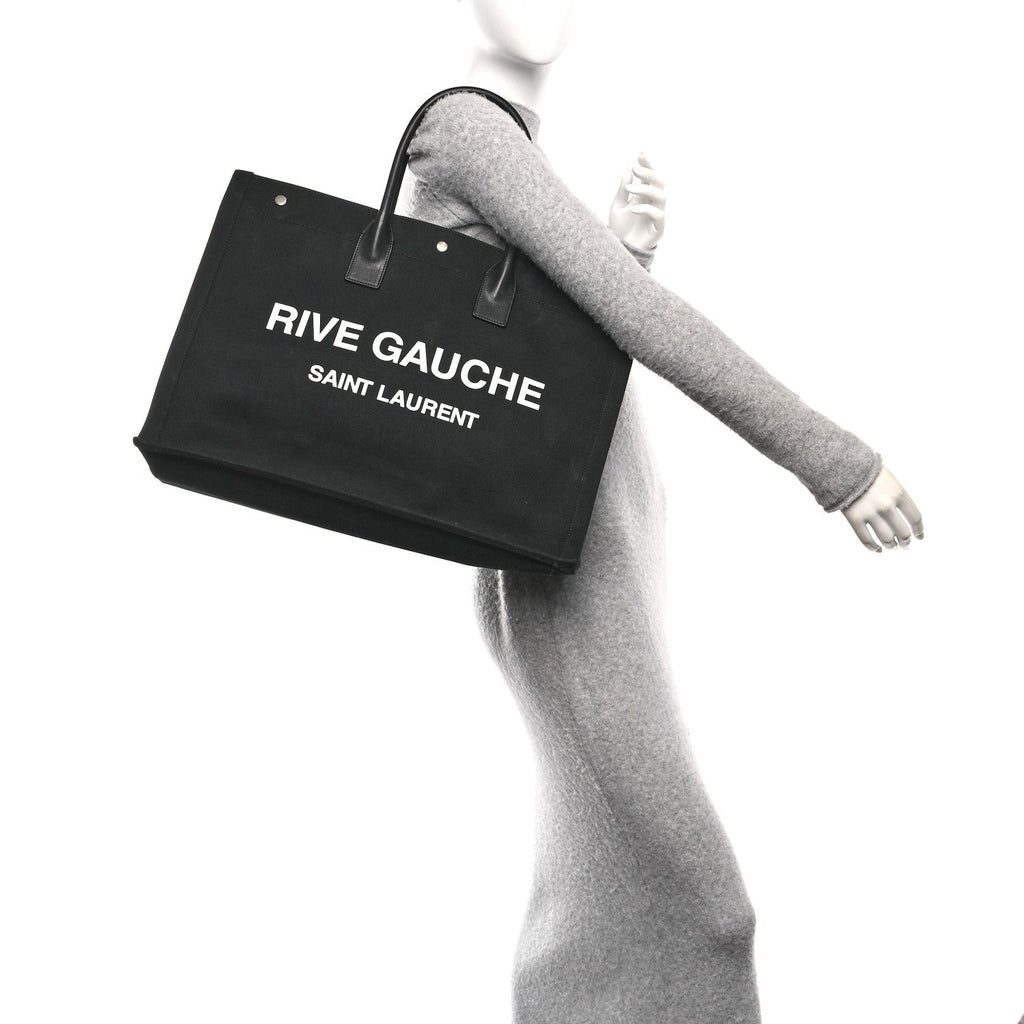 Linen Calfskin Rive Gauche Tote Black