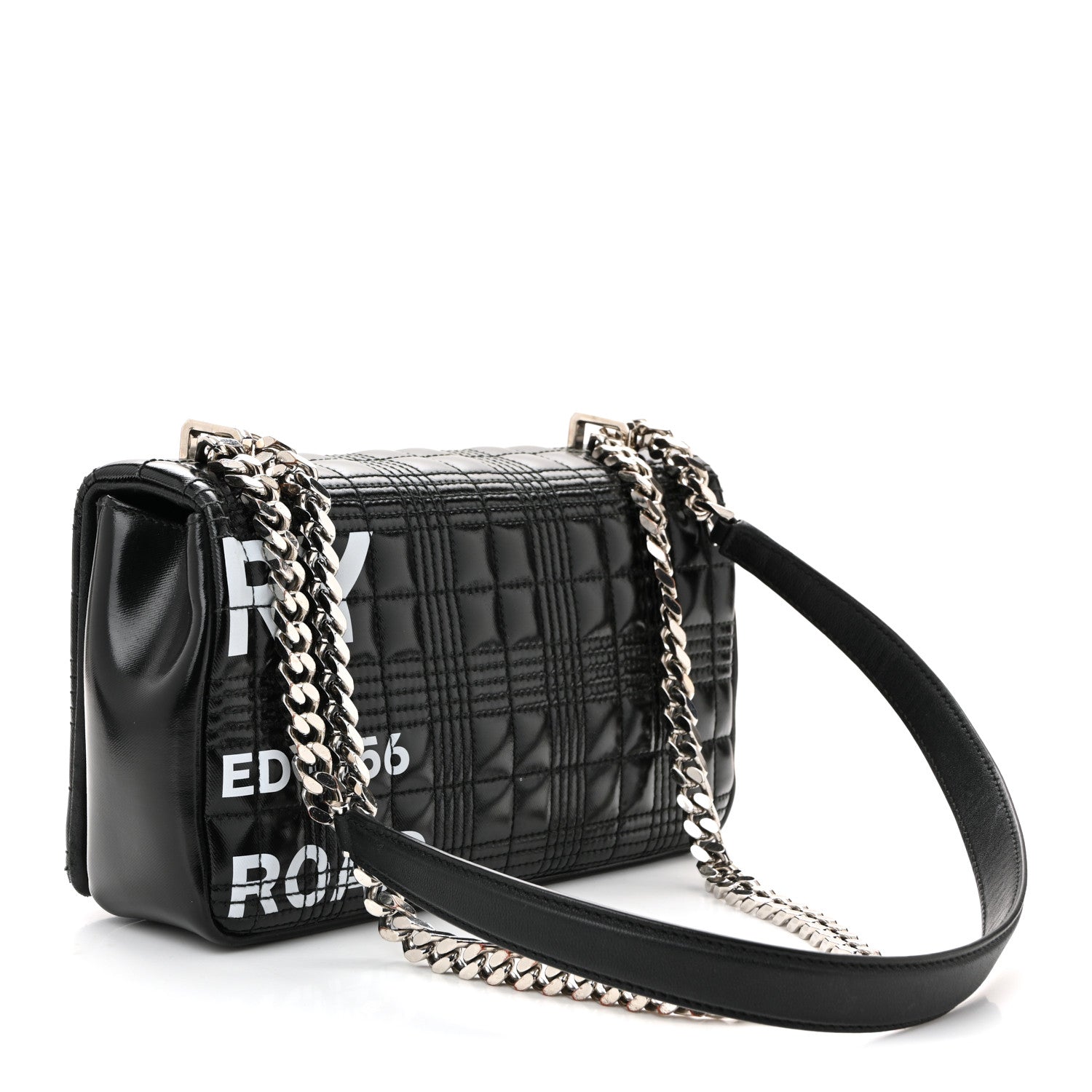 Patent Quilted Horseferry Print Small Lola Bag Black