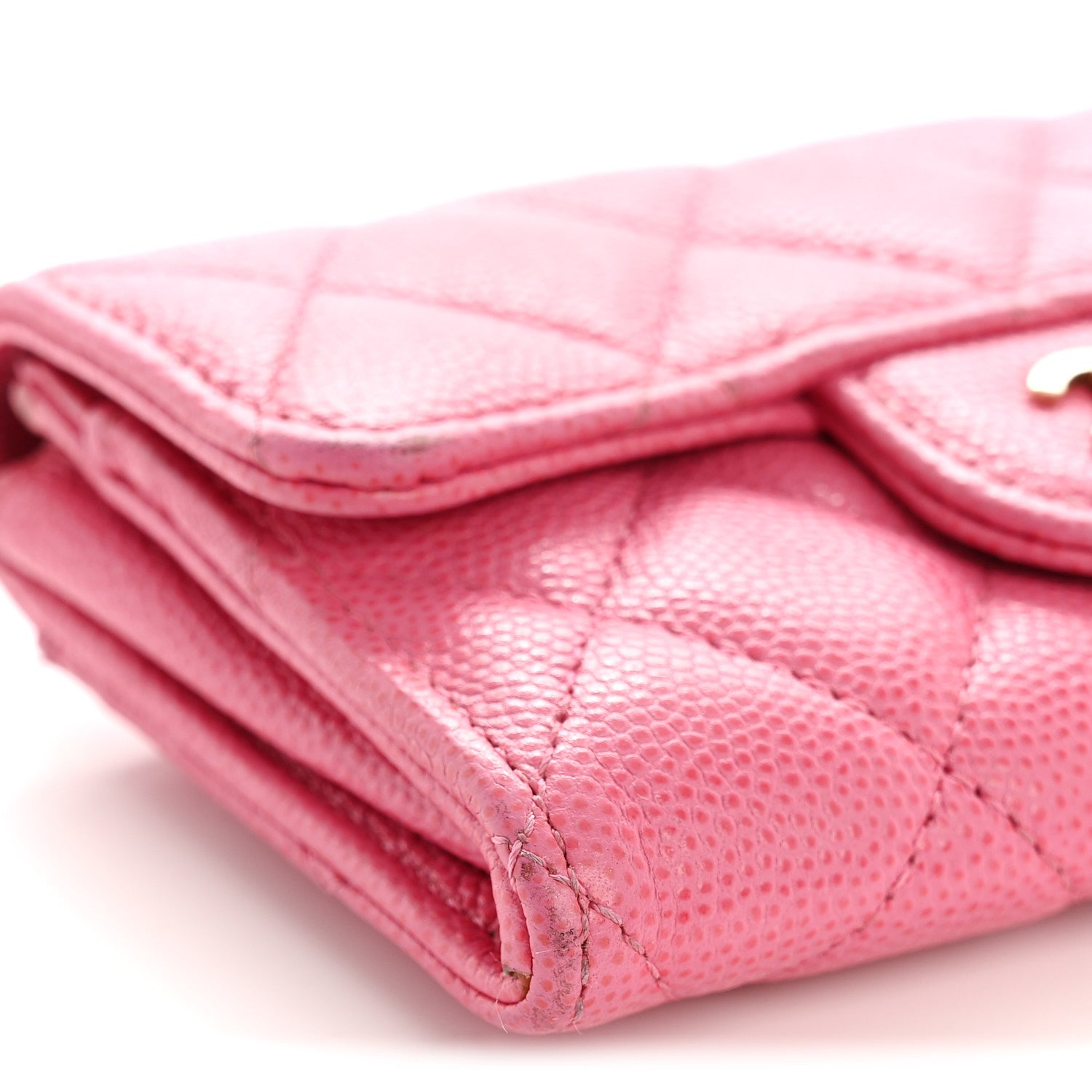 Caviar Quilted Flap  Holder Wallet Pink