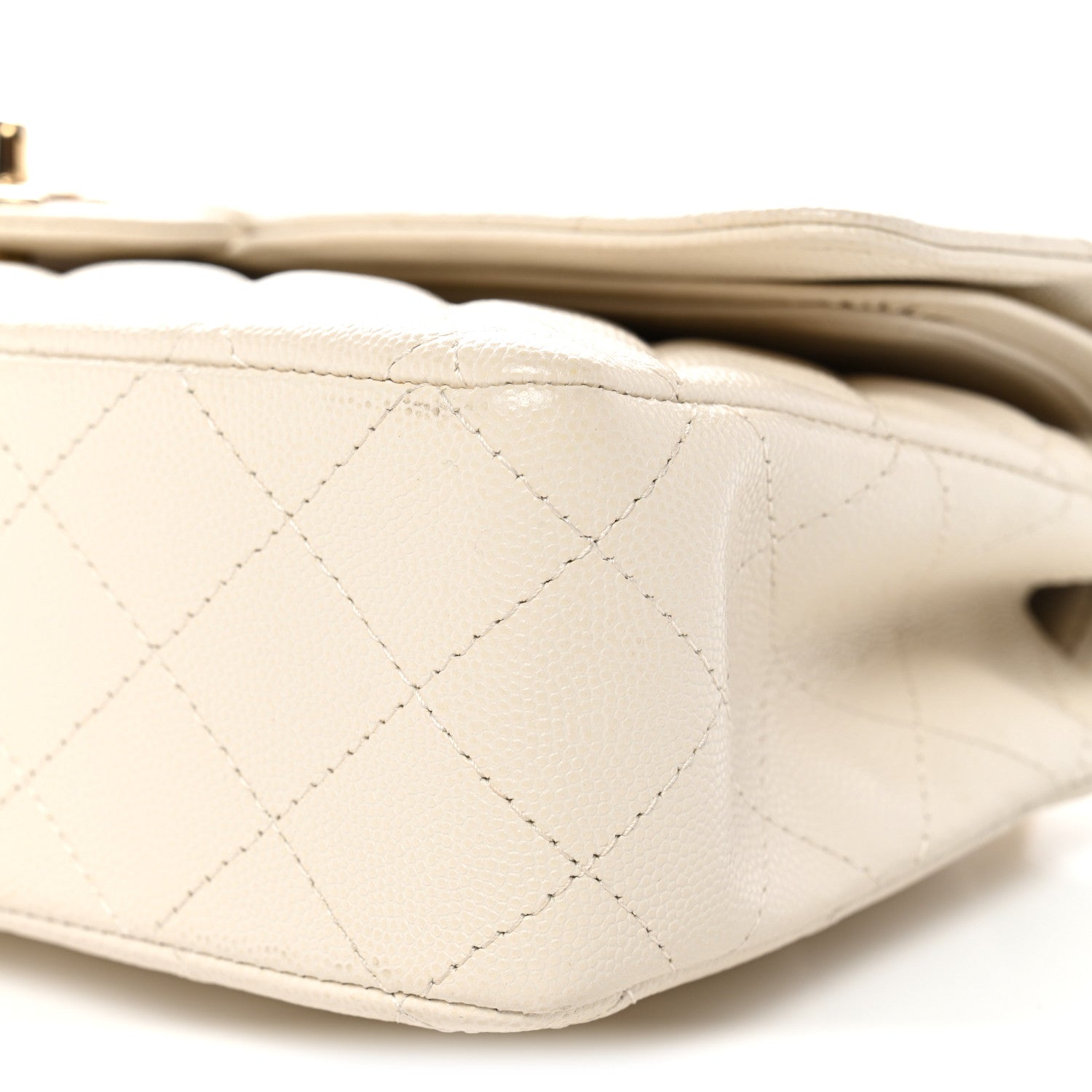 Caviar Quilted Medium Double Flap White