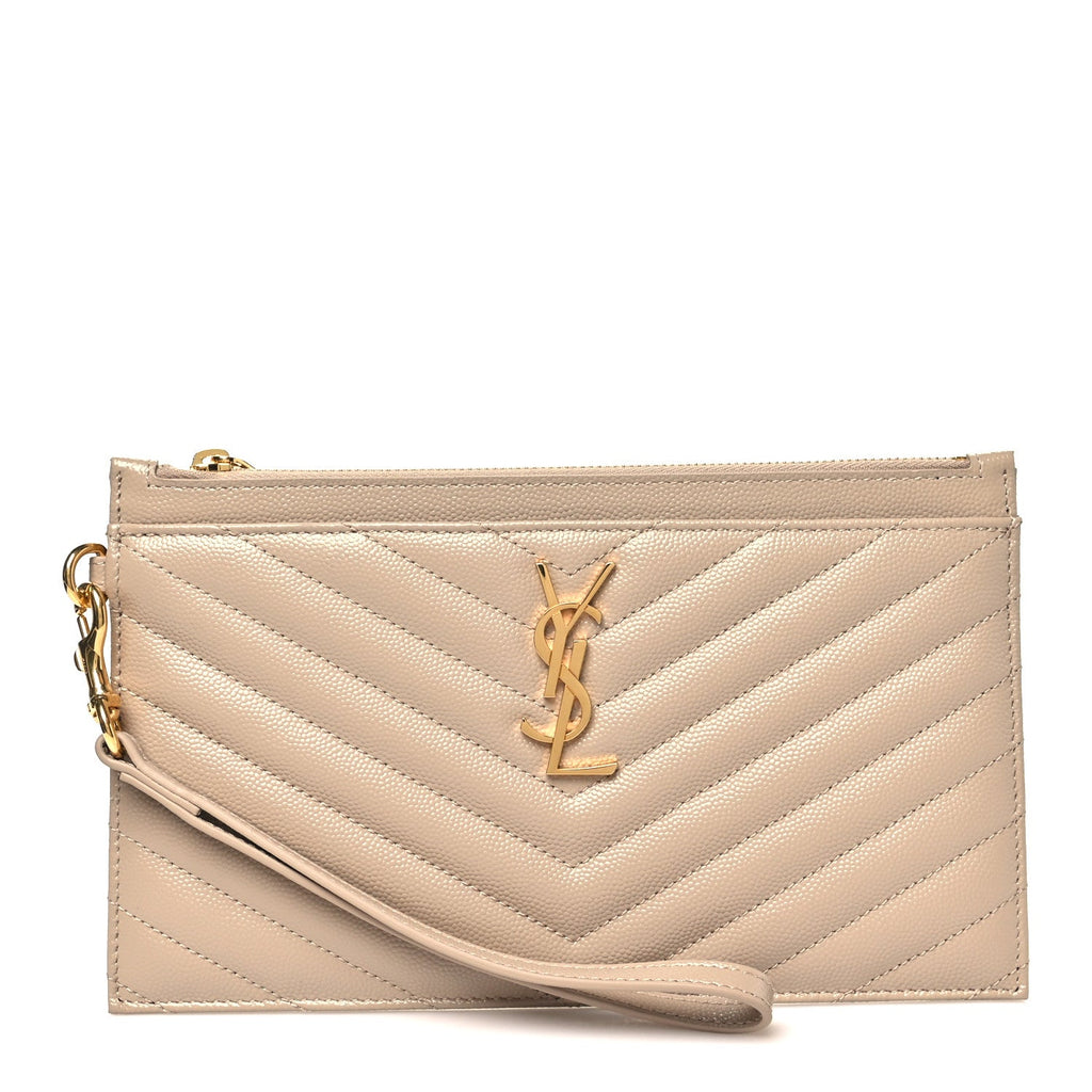 Grain De Poudre Chevron Monogram Large Bill Pouch Dark Beige