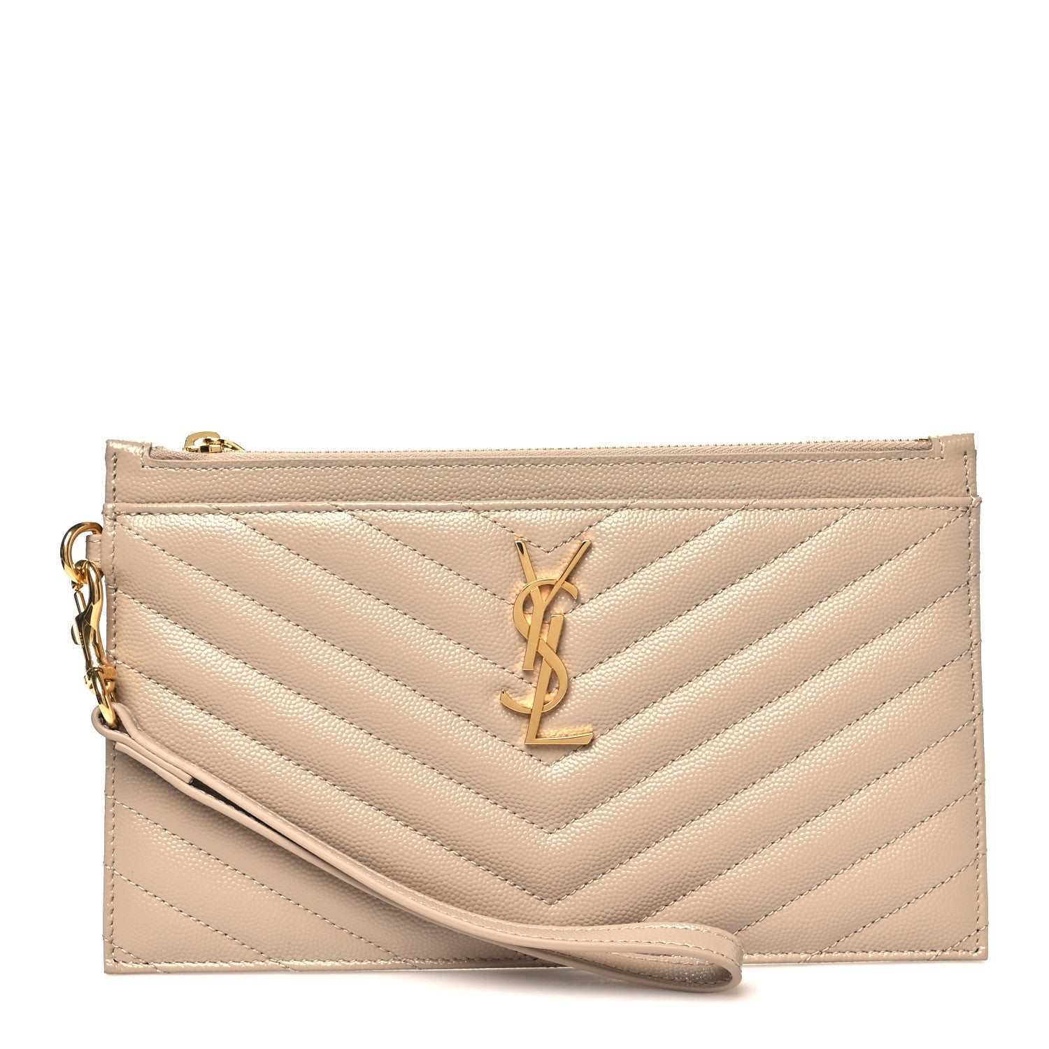 Grain De Poudre Chevron Monogram Large Bill Pouch Dark Beige