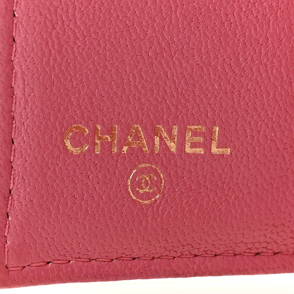 Sheepskin Quilted Vintage Mademoiselle Trifold Wallet Dark Pink