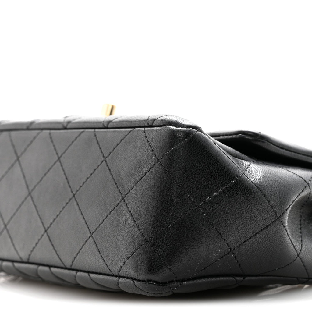 Lambskin Quilted Mini Coco Charms Rectangular Flap Black
