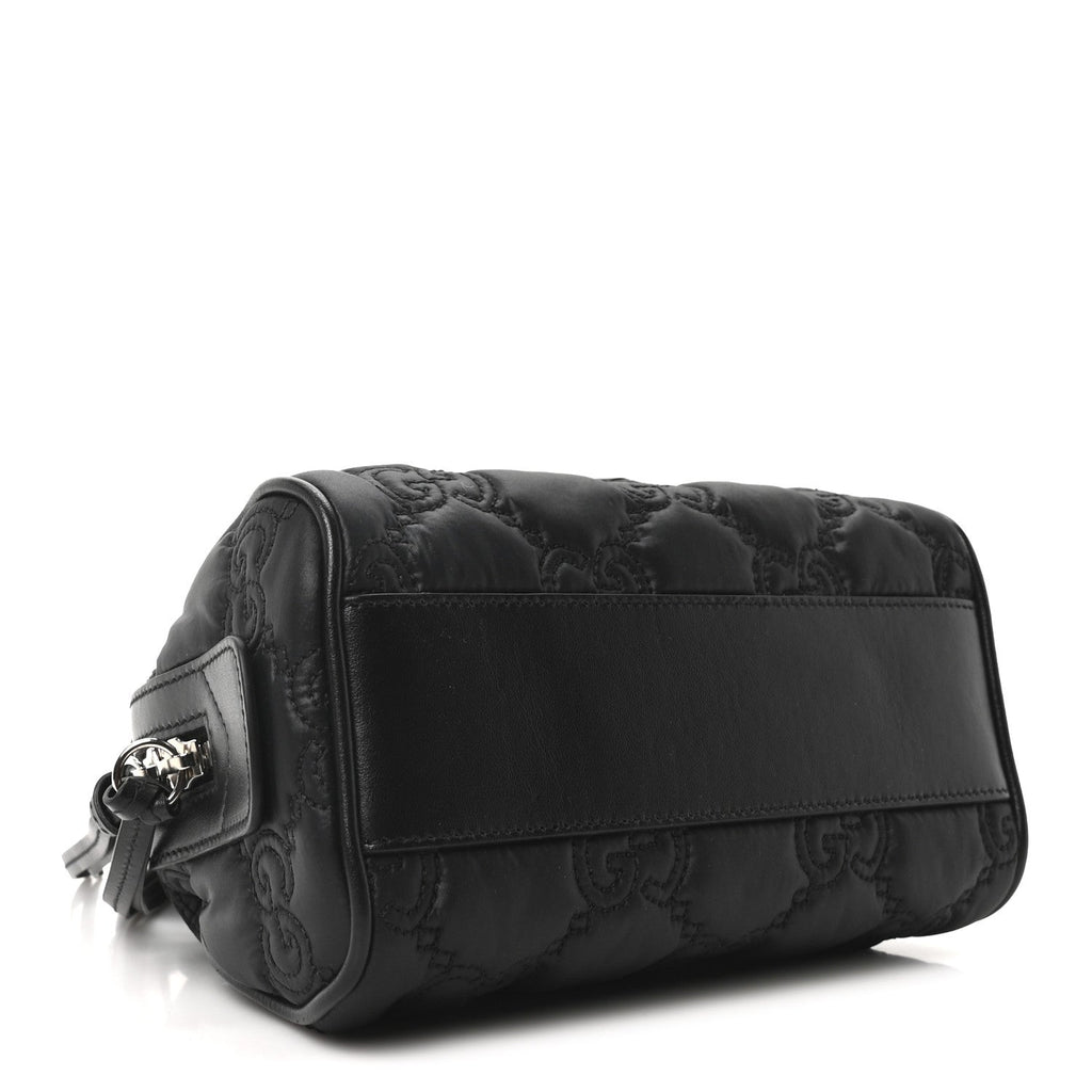 Nylon Calfskin Enamel GG Matelasse Mini Bowler Bag Black