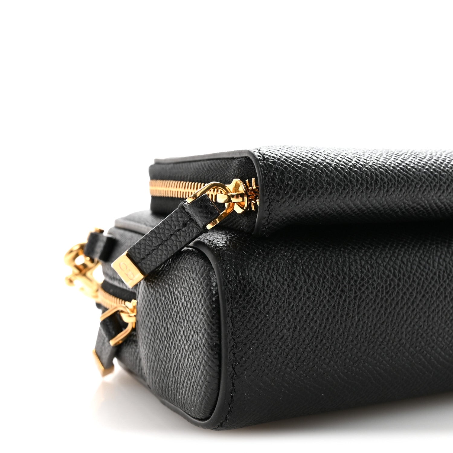Grained Calfskin Caro Double Pouch Black
