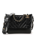 Aged Calfskin Chevron Quilted Small Gabrielle Hobo Black