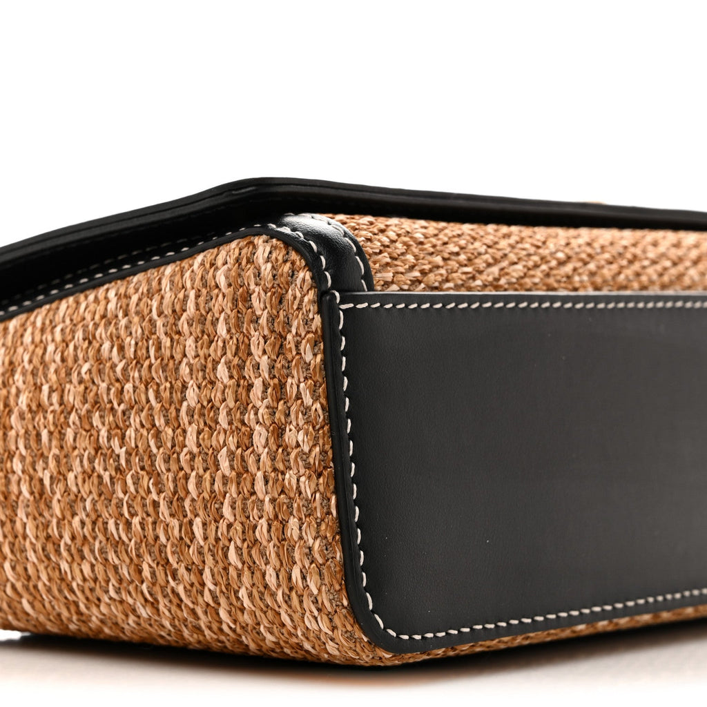 Raffia Calfskin TB Small Note Crossbody Bag Natural Black